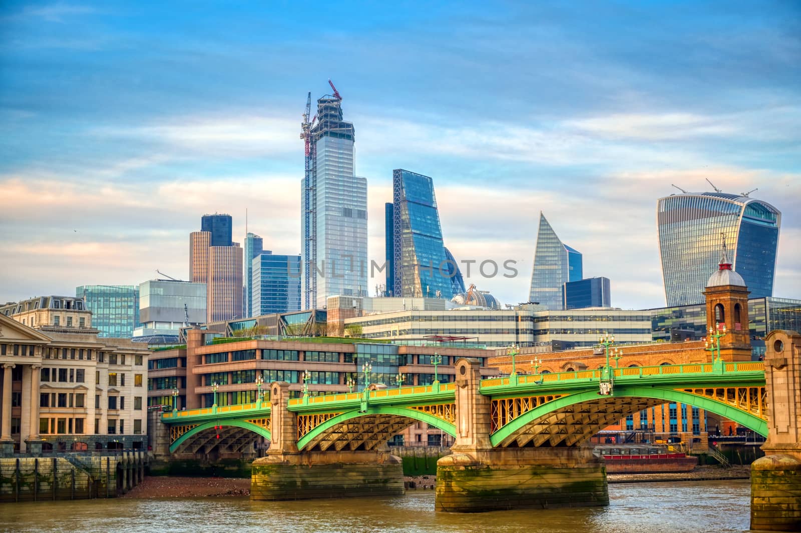 A view of the London skyline across the River Thames in London, UK.