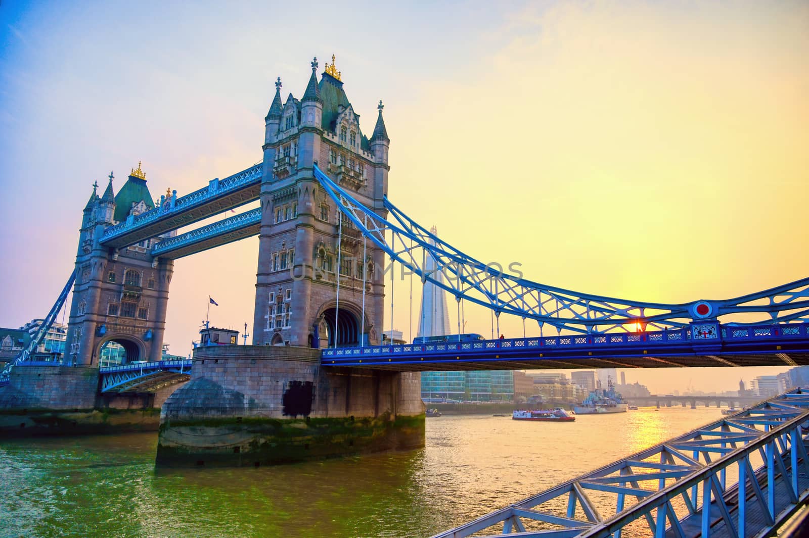 Tower Bridge across the River Thames in London, UK.