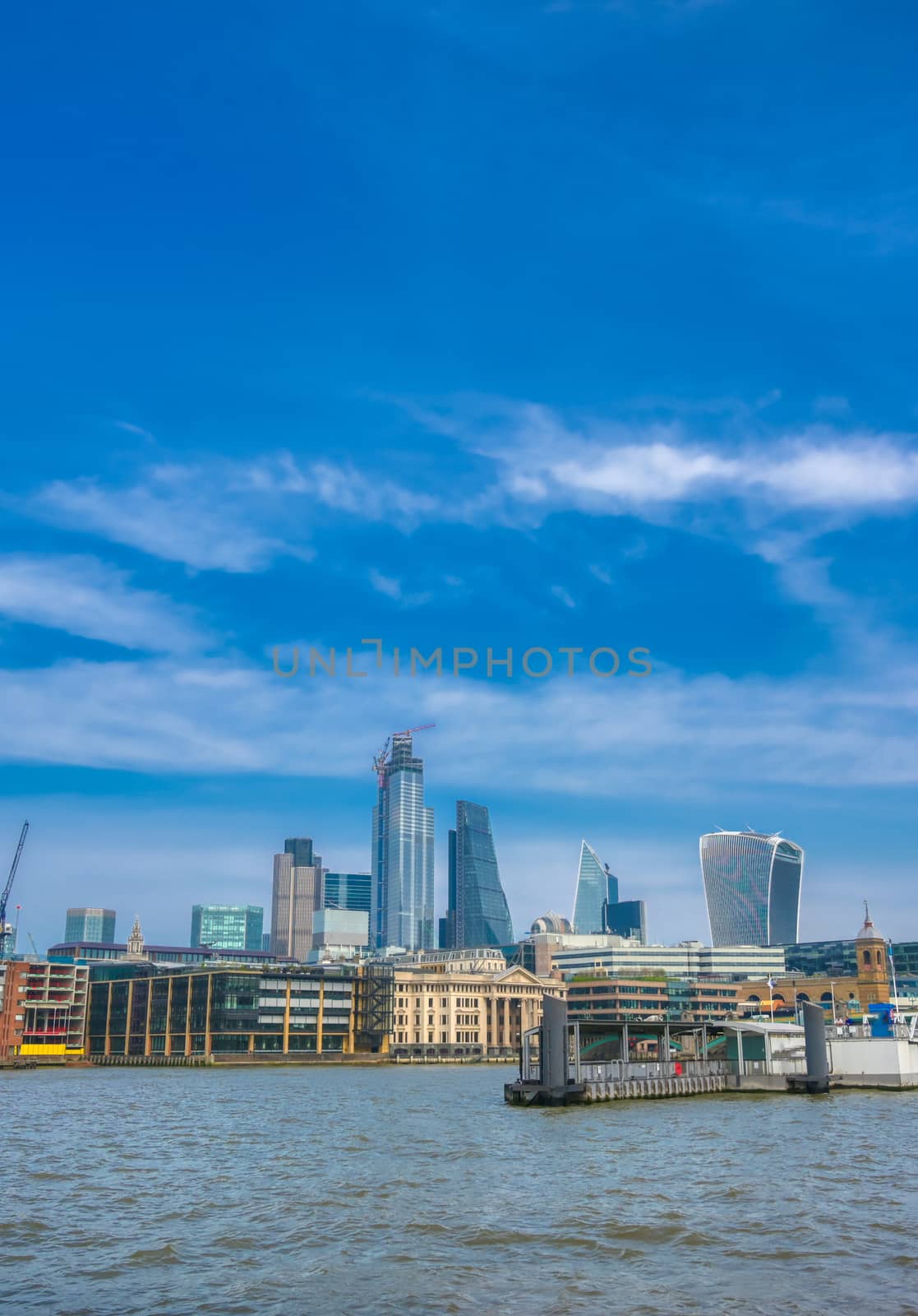 A view of the London skyline across the River Thames in London, UK.