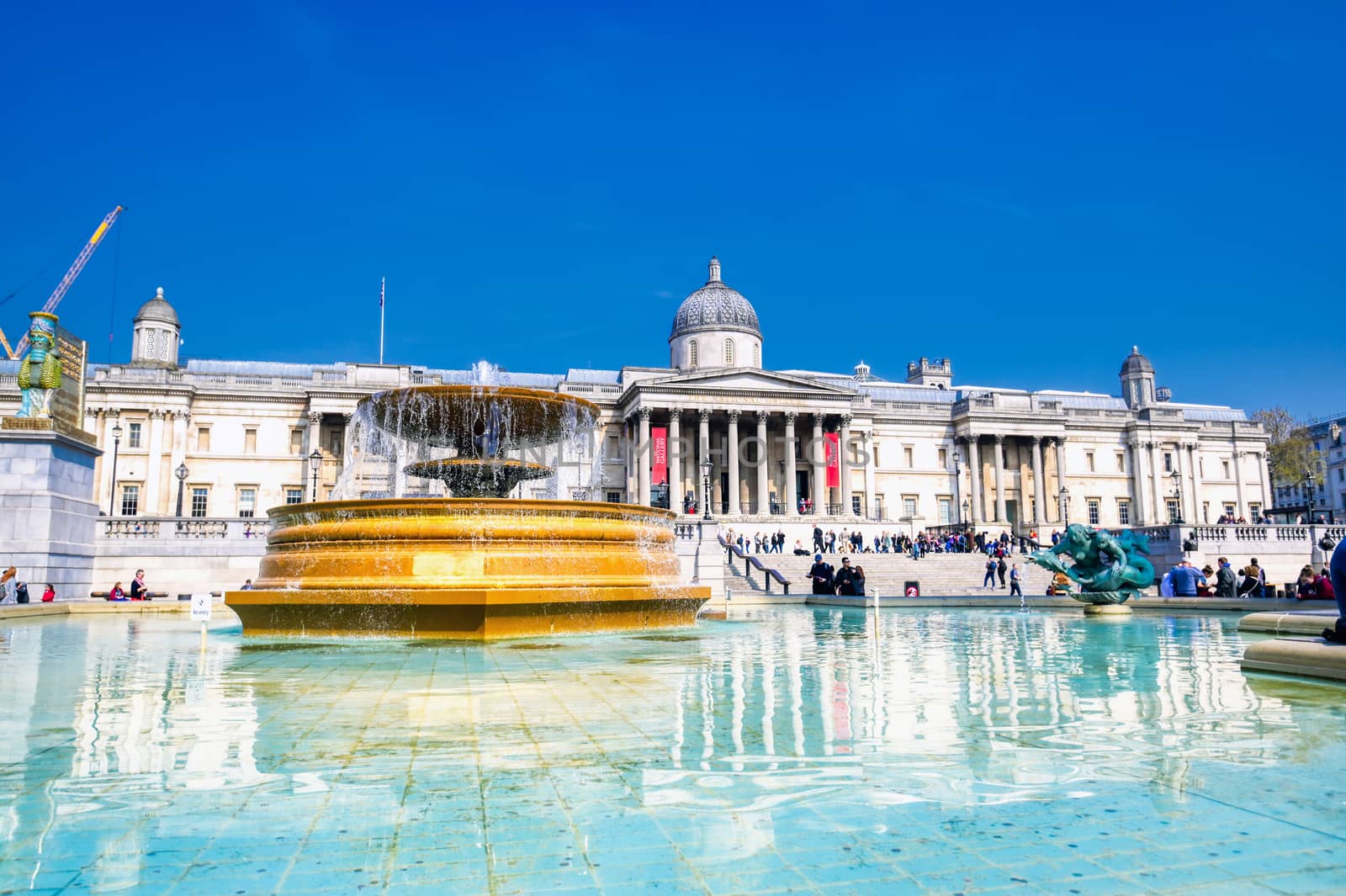 London, United Kingdom - June 17, 2019 : The Trafalgar Square and National Gallery Museum on a sunny day in London, England.