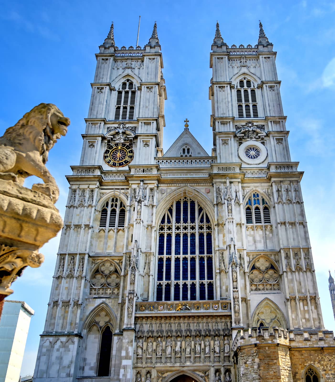 A view of Westminster Abbey on a sunny day in London, UK.