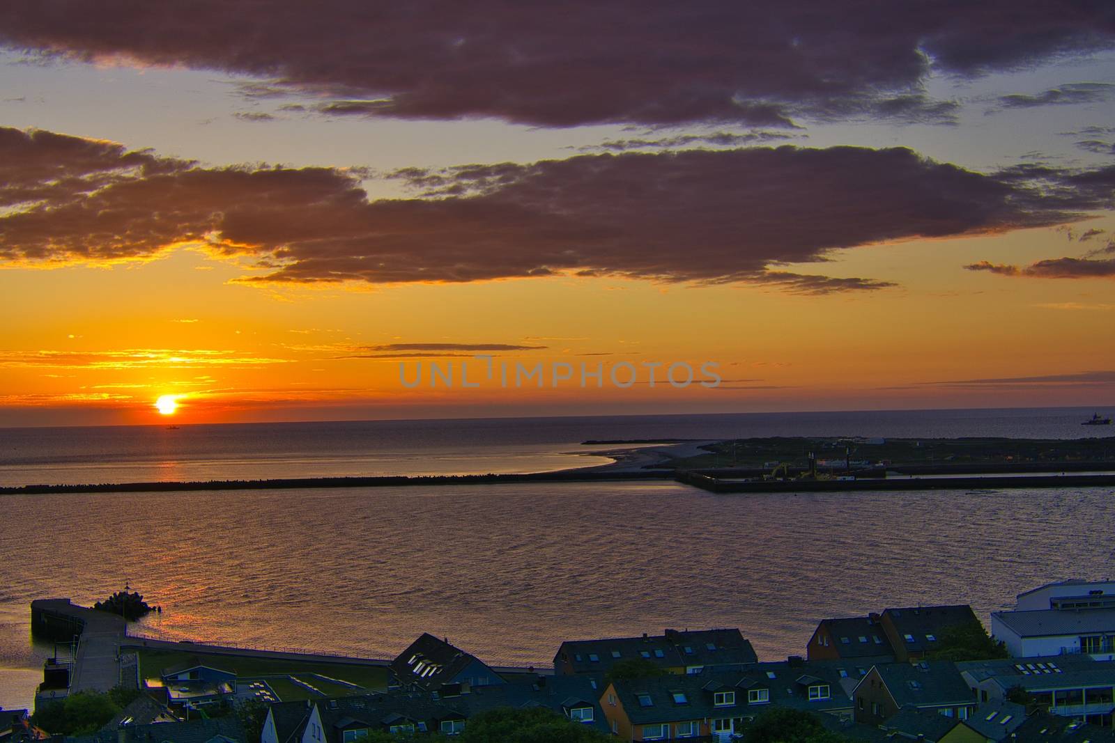 Heligoland - look on the island dune - sunrise over the sea