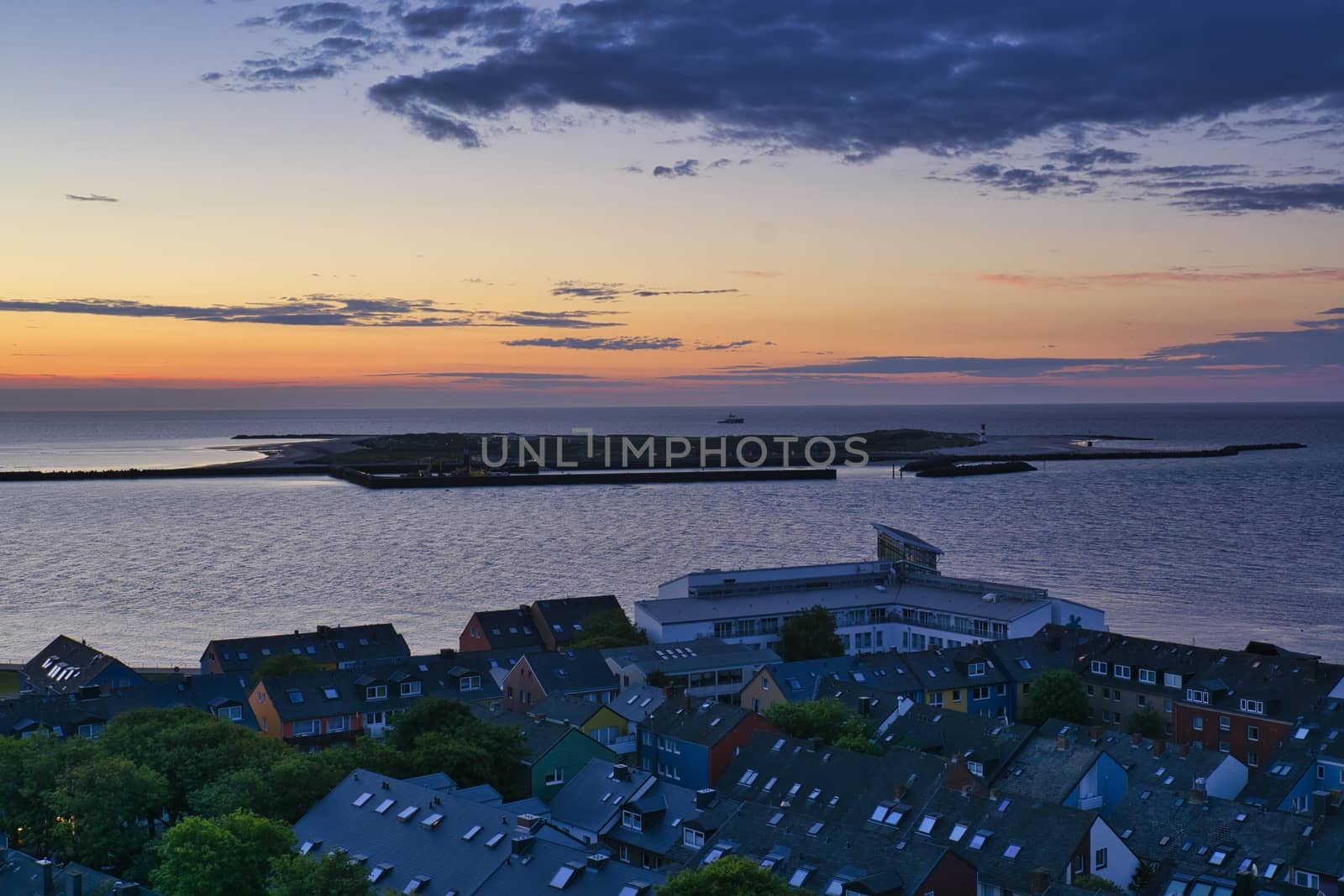 Heligoland - look on the island dune - sunrise over the sea