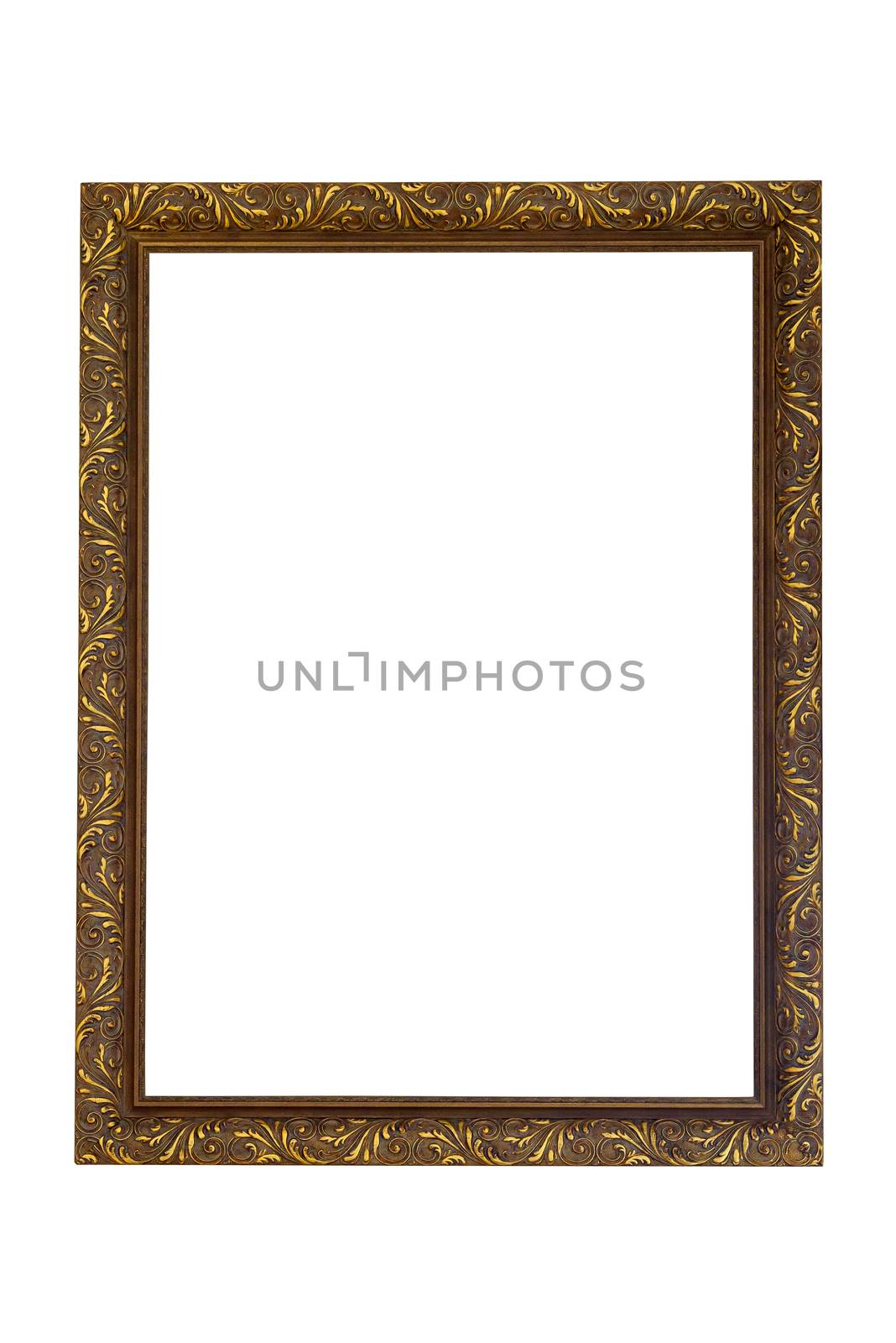 Rectangle gilded picture frame isolated on white background with clipping path