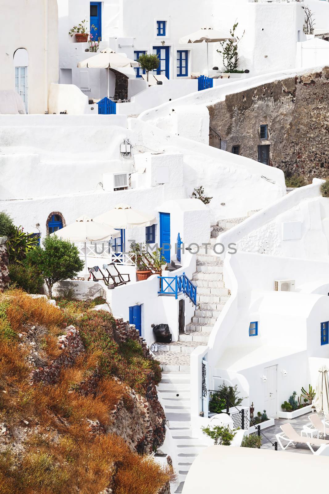 Cycladic houses and stairs, Oia, Santorini Island, Greecee by Slast20