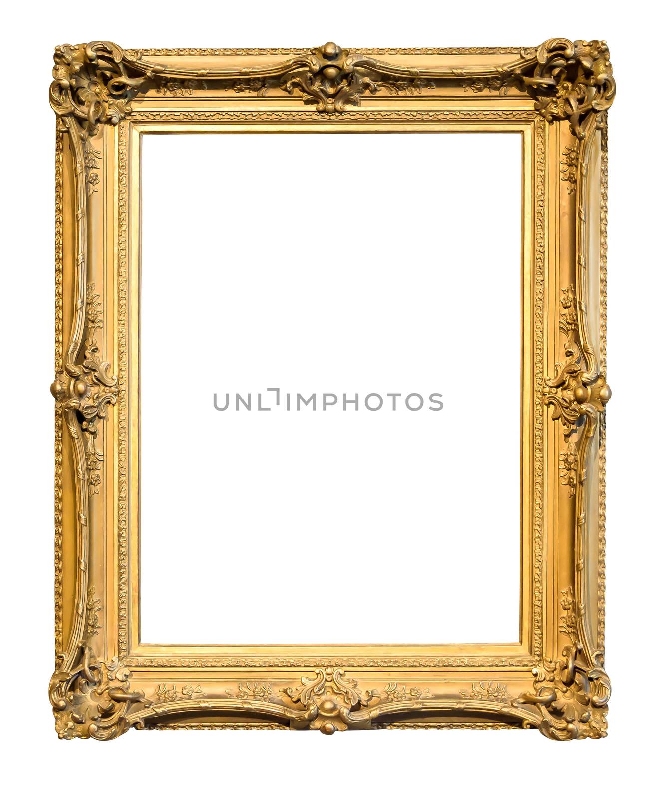 Gold decorative picture frame isolated on white by mkos83