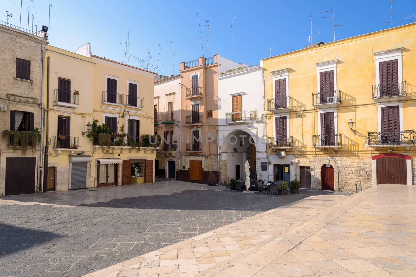 View of small town square called Piazza dell'Odegitria in Bari, Italy
