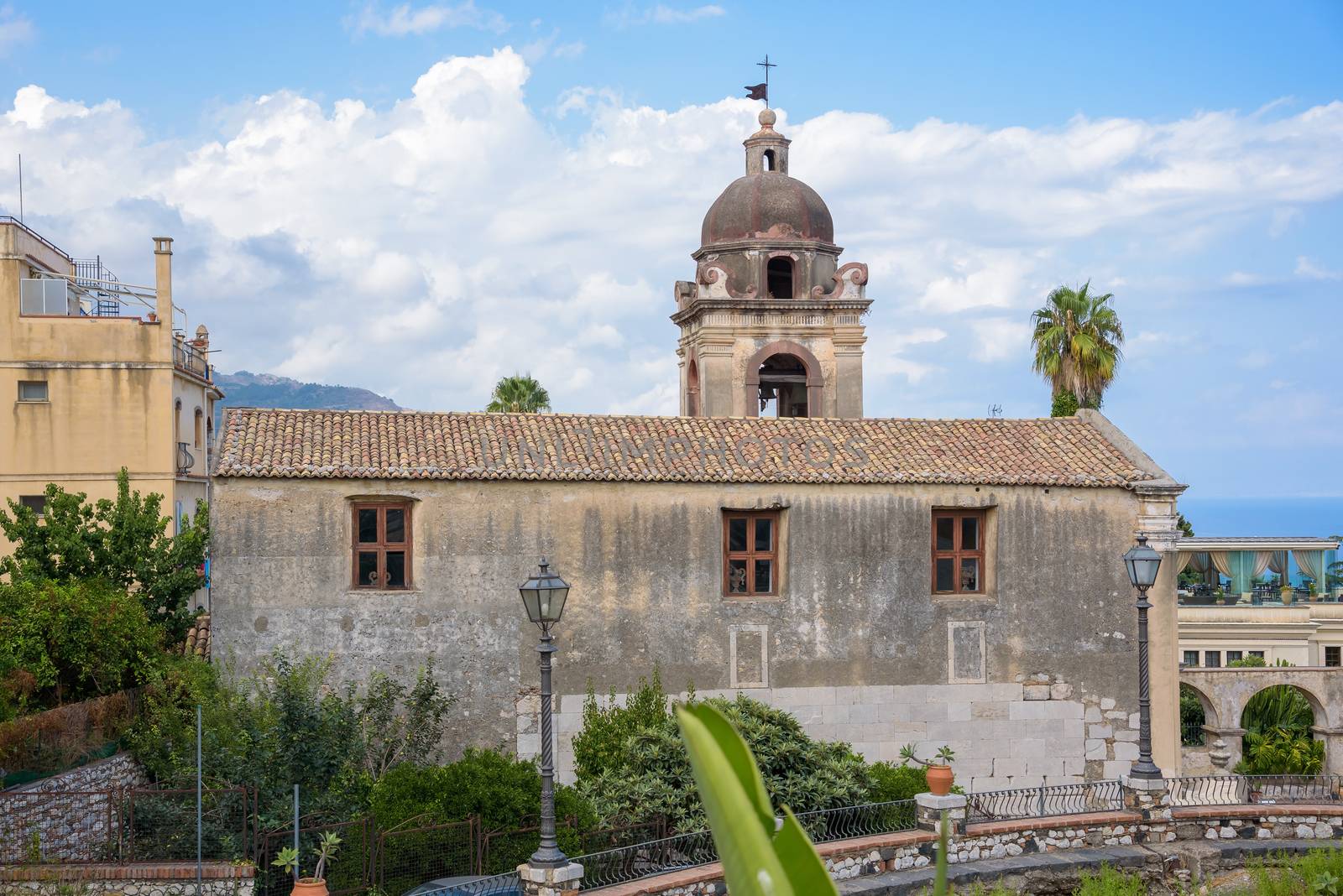 View of church of San Pancrazio in Taormina, Sicily, Italy