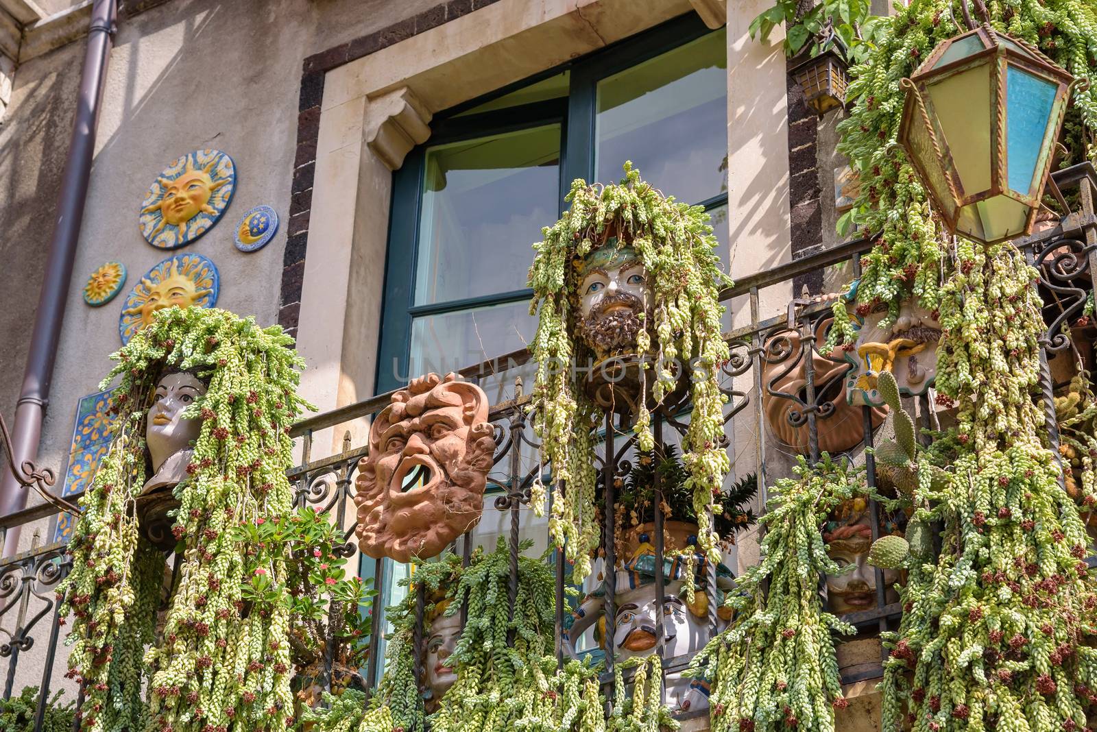 Characteristic balcony decorations in Taormina, Sicily, Italy