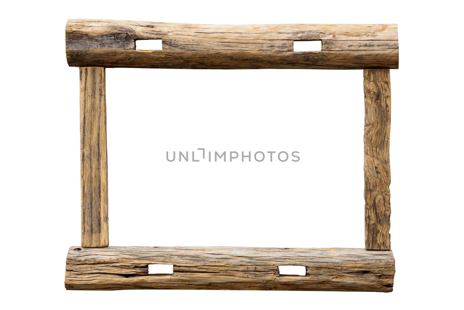 Raw wooden picture frame isolated on white background with clipping path