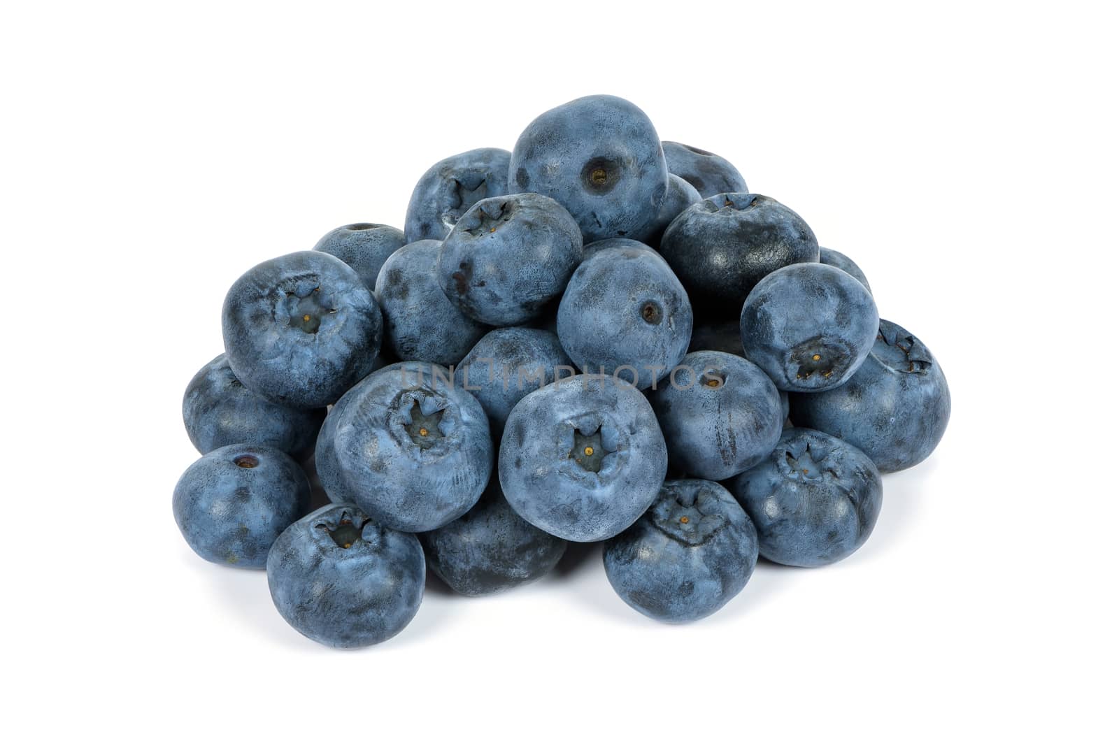 Heap of blueberries isolated on white background with clipping path