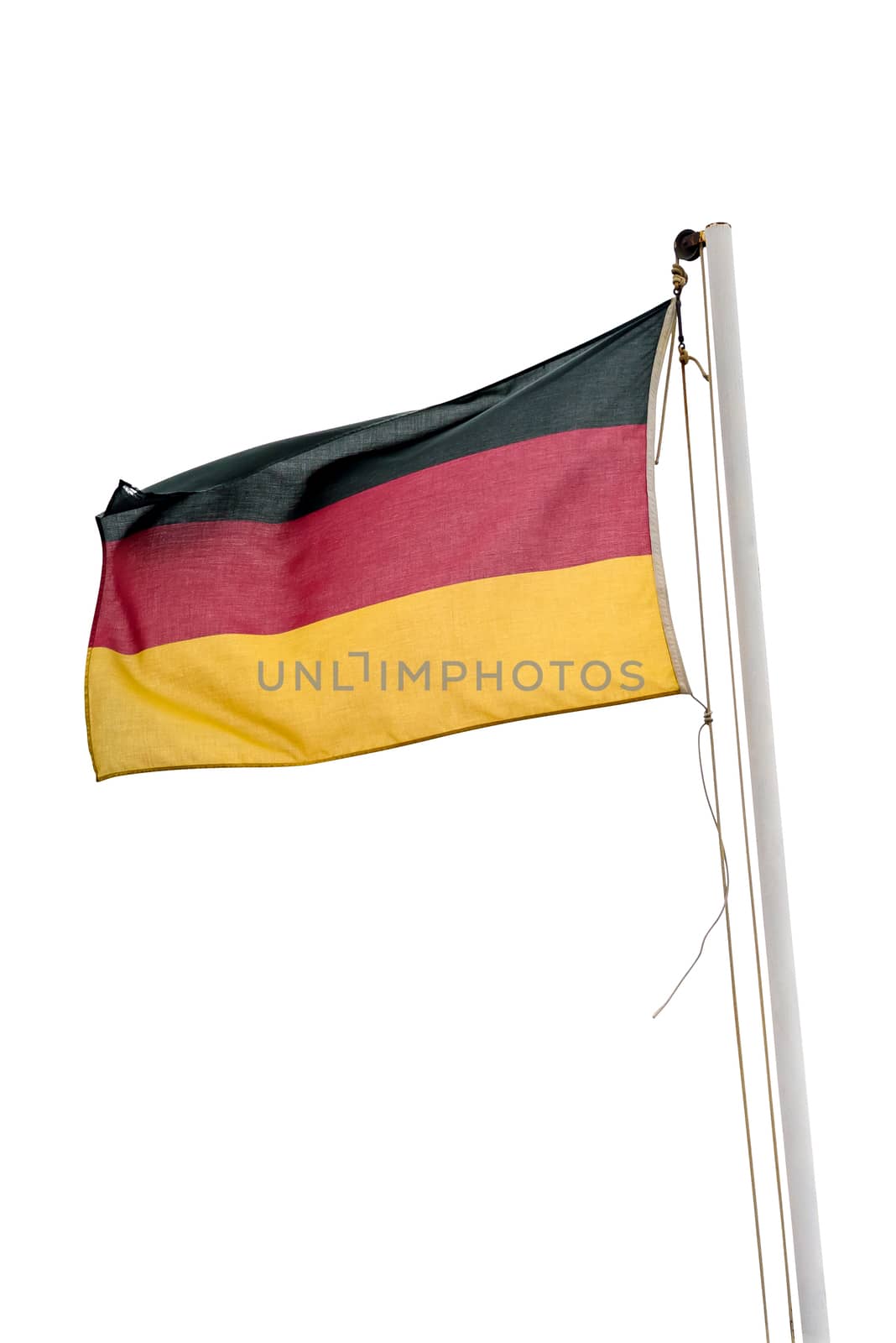 Waving german flag isolated on white background with clipping path