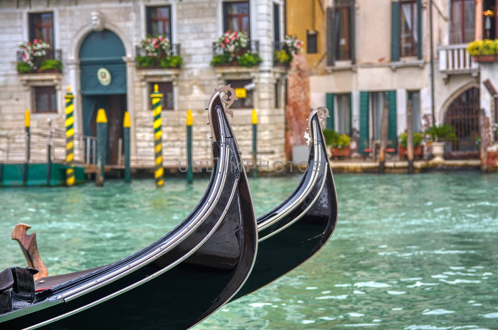 Two gondolas on Grand Canal in Venice, Italy. by CreativePhotoSpain