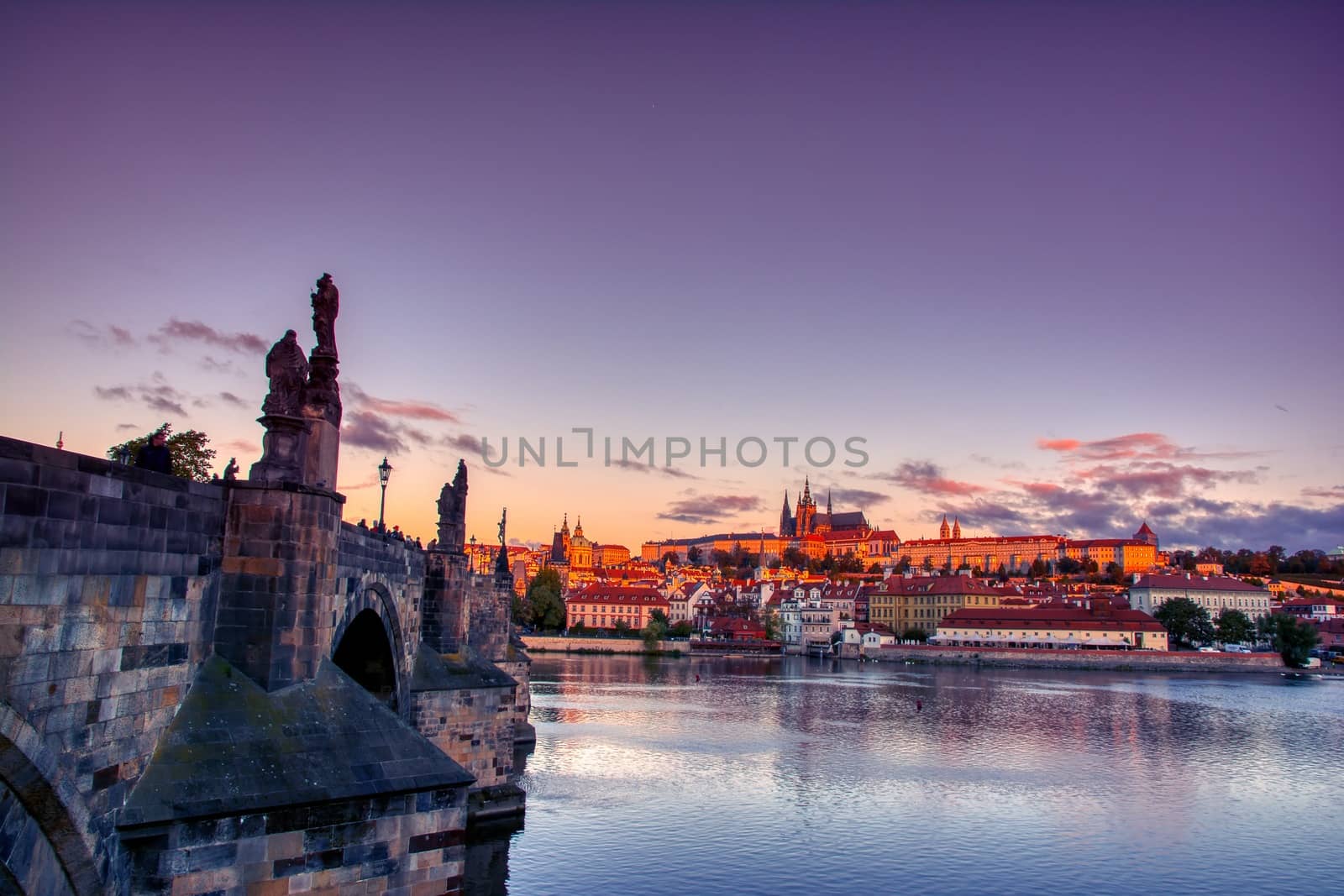 Scenic view on Vltava river and historical center of Prague. by CreativePhotoSpain