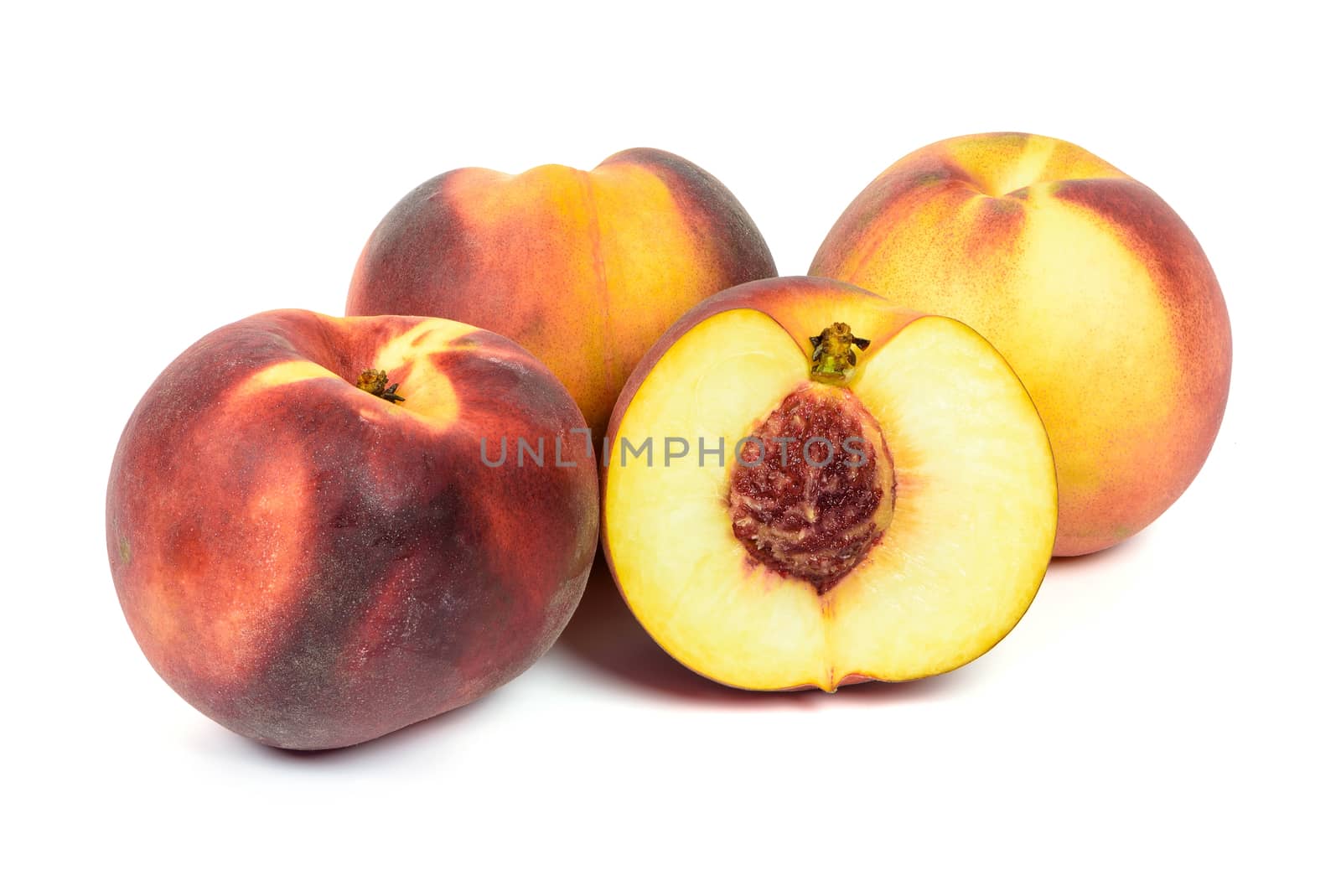 Ripe peaches isolated on white background with clipping path