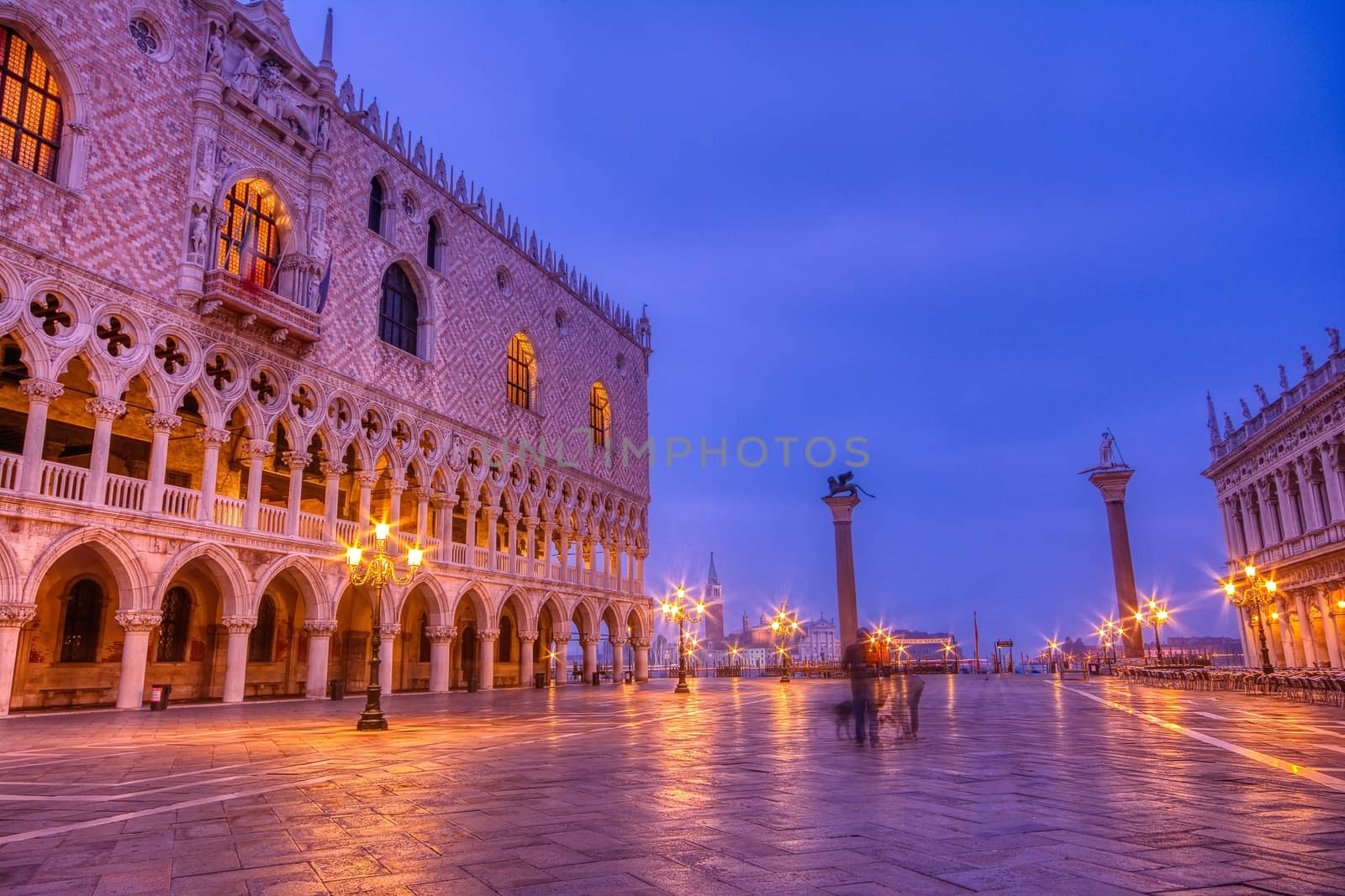 Scenic view of Piazza San Marco and Palazzo Ducale in Venice at sunrise, Italy