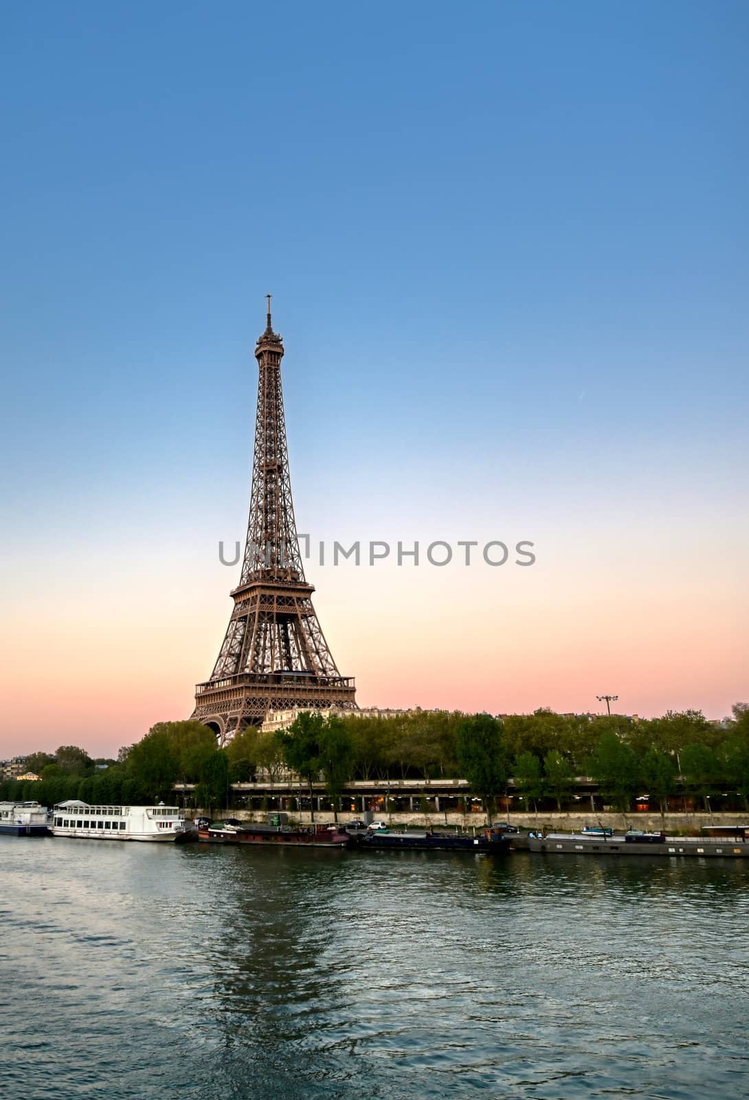 The Eiffel Tower across the River Seine in Paris, France.