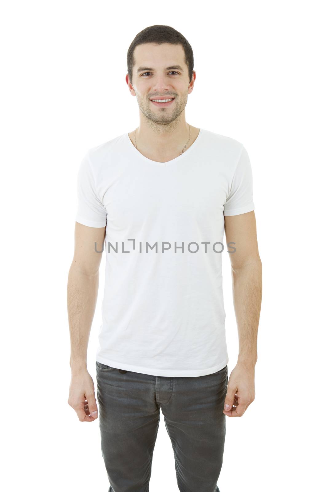 young happy casual man portrait, isolated on white