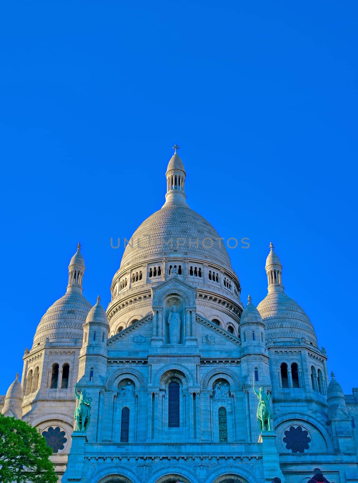 The Basilica of the Sacred Heart of Paris, located in the Montmartre district of Paris, France.