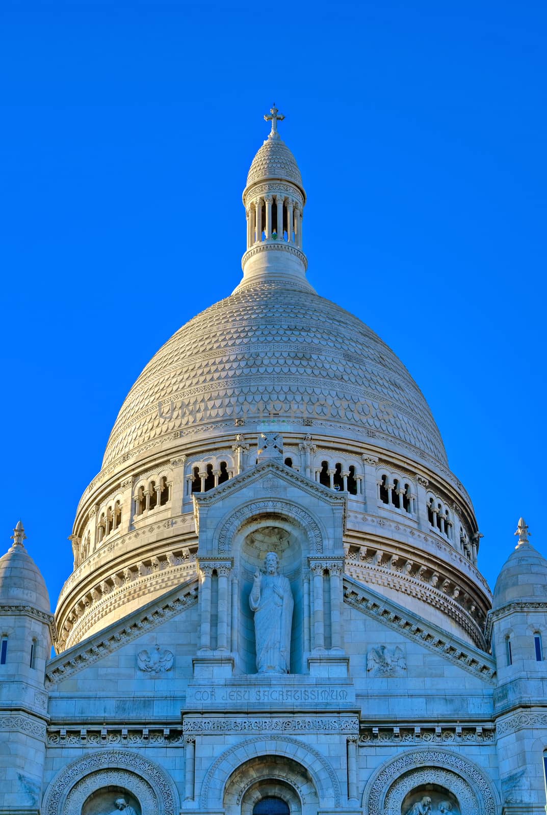 The Basilica of the Sacred Heart of Paris, located in the Montmartre district of Paris, France.