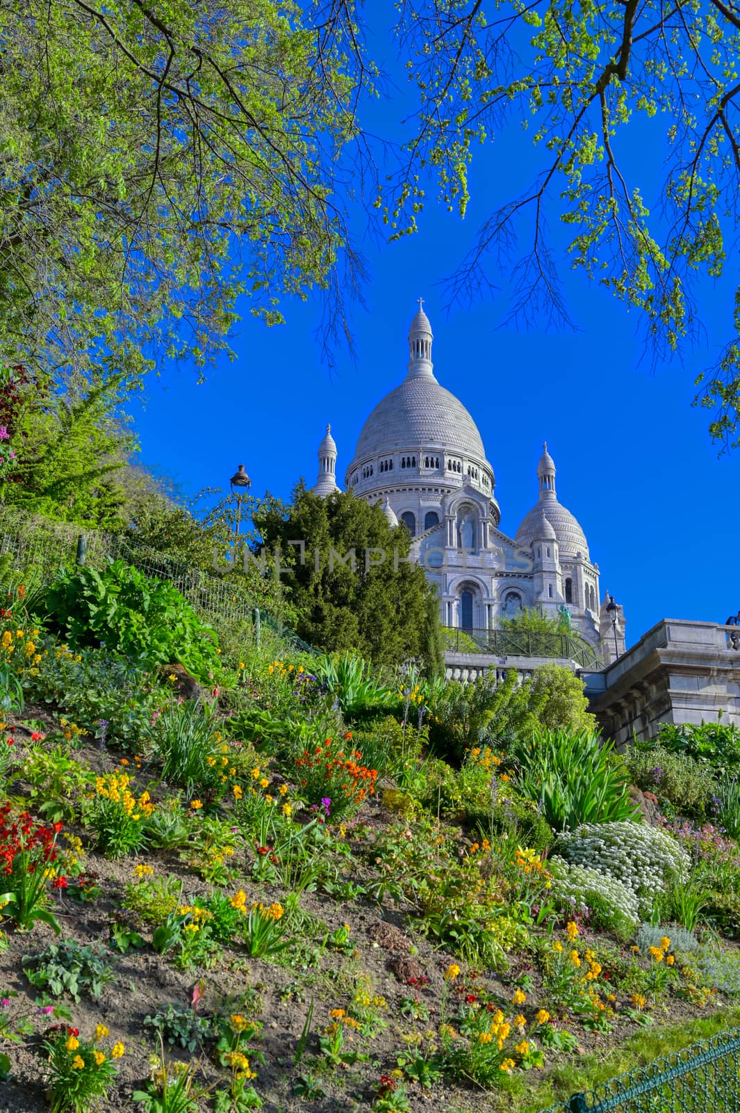 The Basilica of the Sacred Heart of Paris, commonly known as Sacré-Cœur Basilica, located in the Montmartre district of Paris, France.