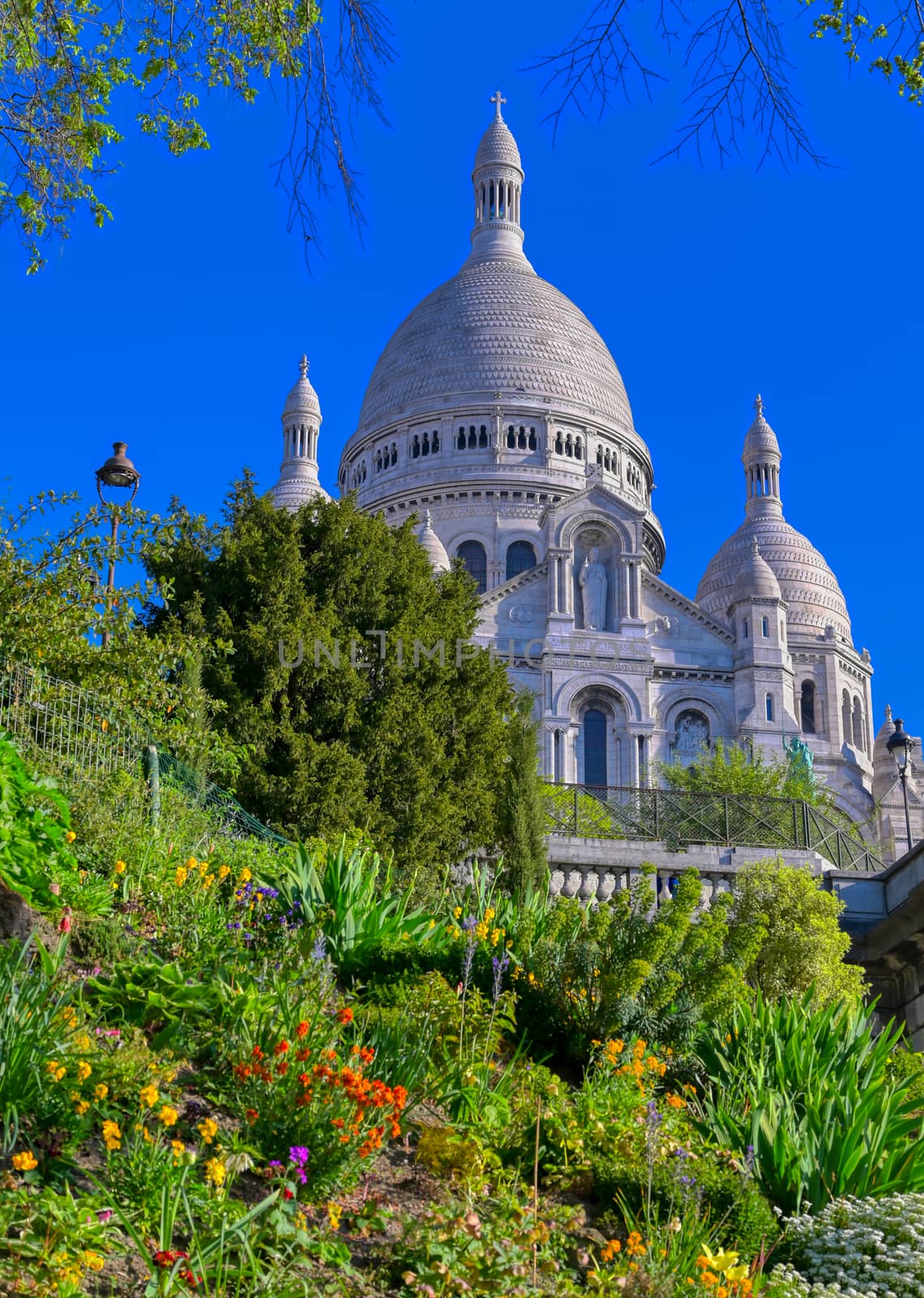 The Basilica of the Sacred Heart of Paris, commonly known as Sacré-Cœur Basilica, located in the Montmartre district of Paris, France.