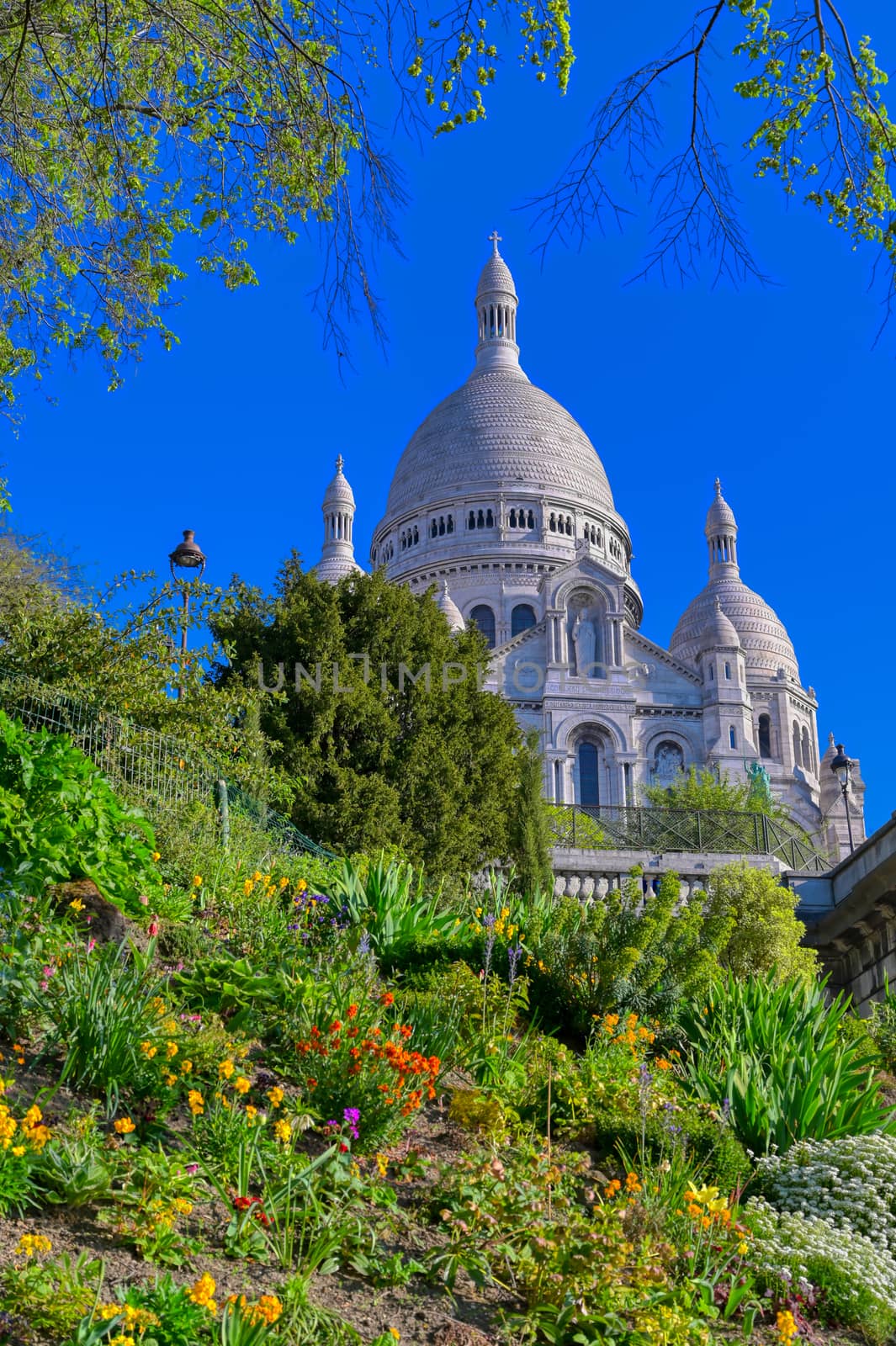 The Basilica of the Sacred Heart of Paris, commonly known as Sacré-Cœur Basilica, located in the Montmartre district of Paris, France.