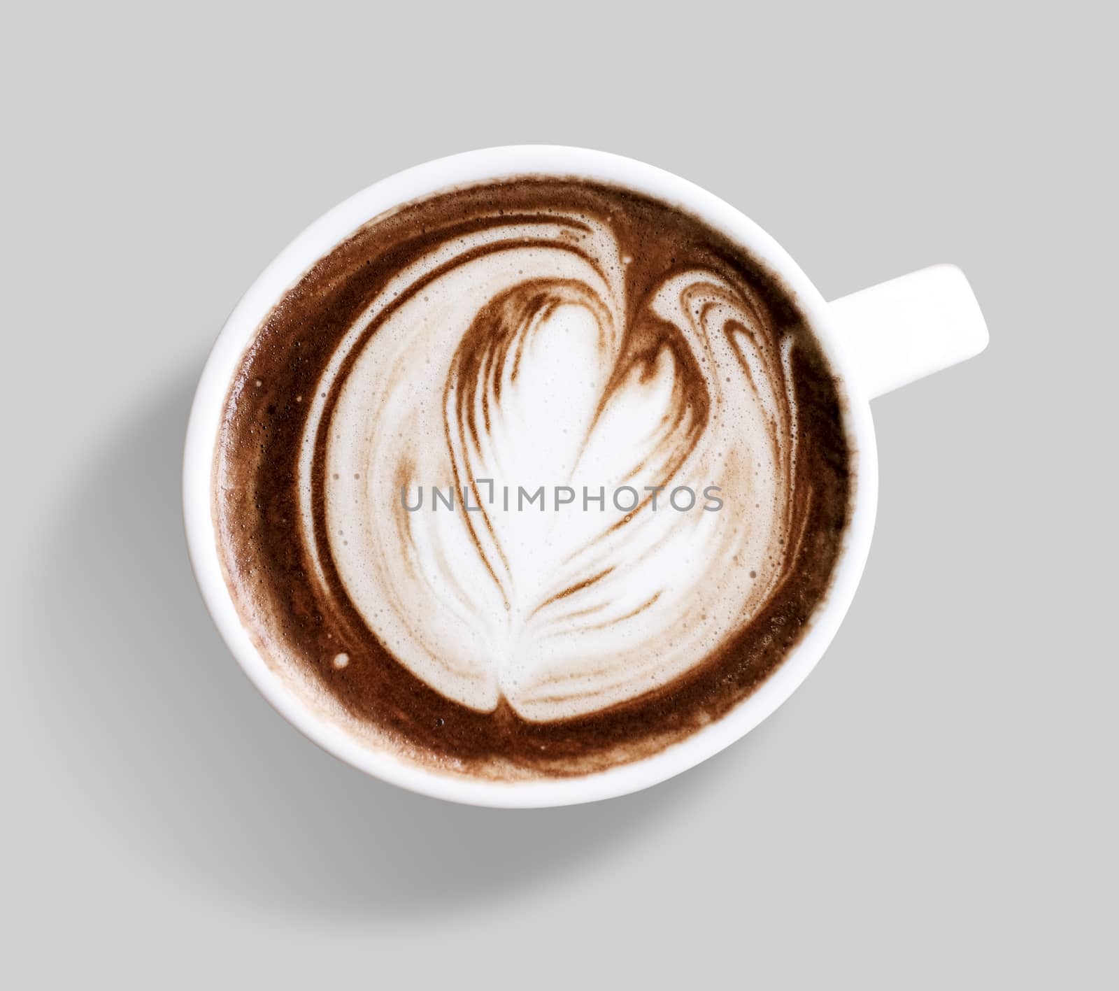 Hot chocolate cup isolated on gray background with clipping path