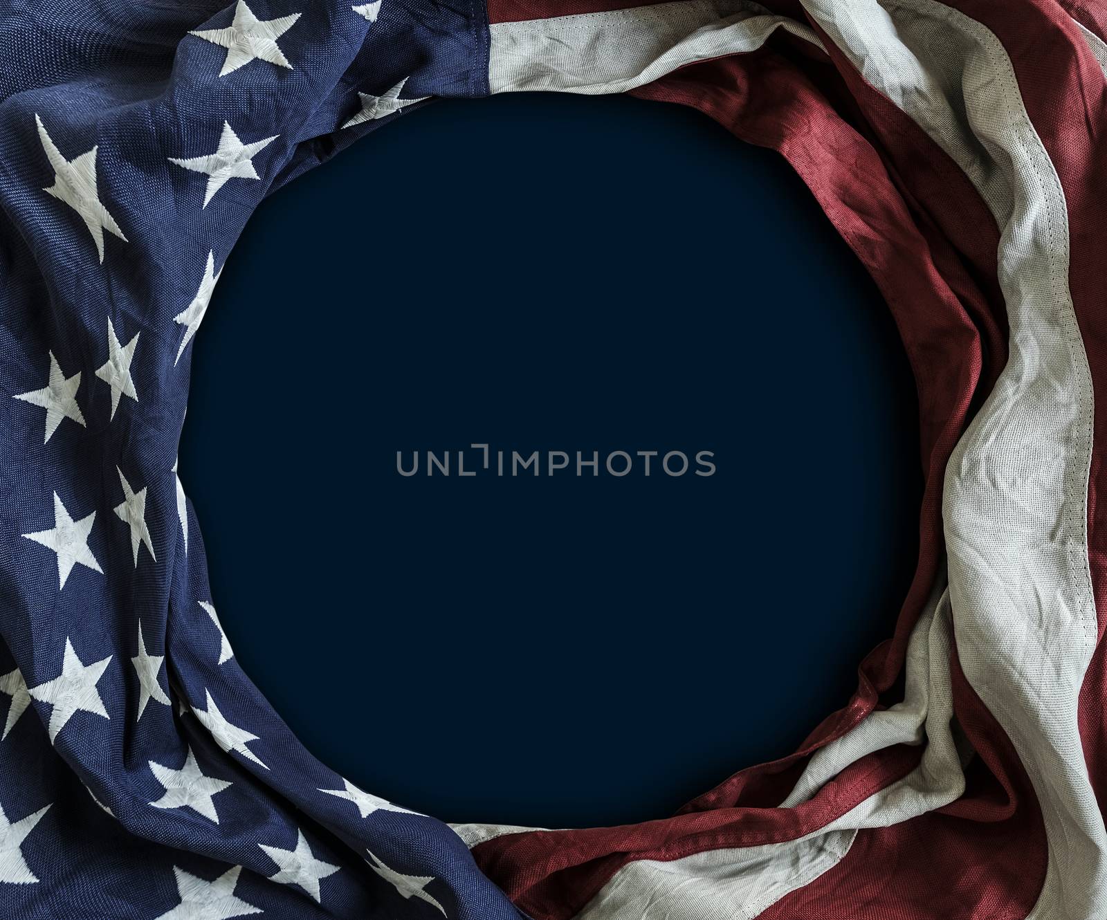 Flag of the United States of America on blue background with cop by Myimagine