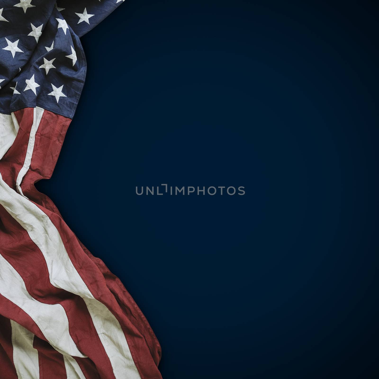 Flag of the United States of America on blue background with cop by Myimagine