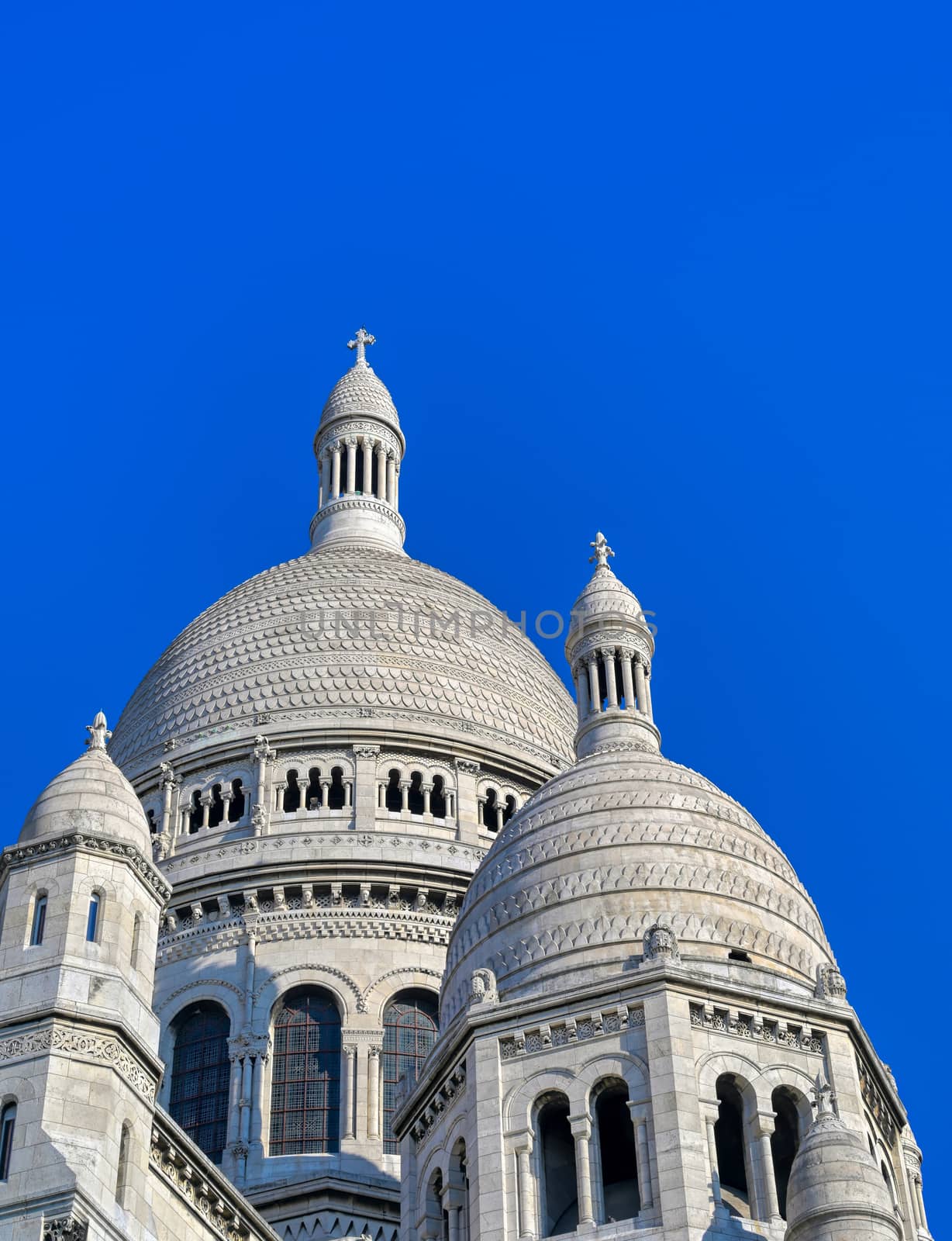 The Basilica of the Sacred Heart of Paris, commonly known as Sacré-Cœur Basilica, located in the Montmartre district of Paris, France.