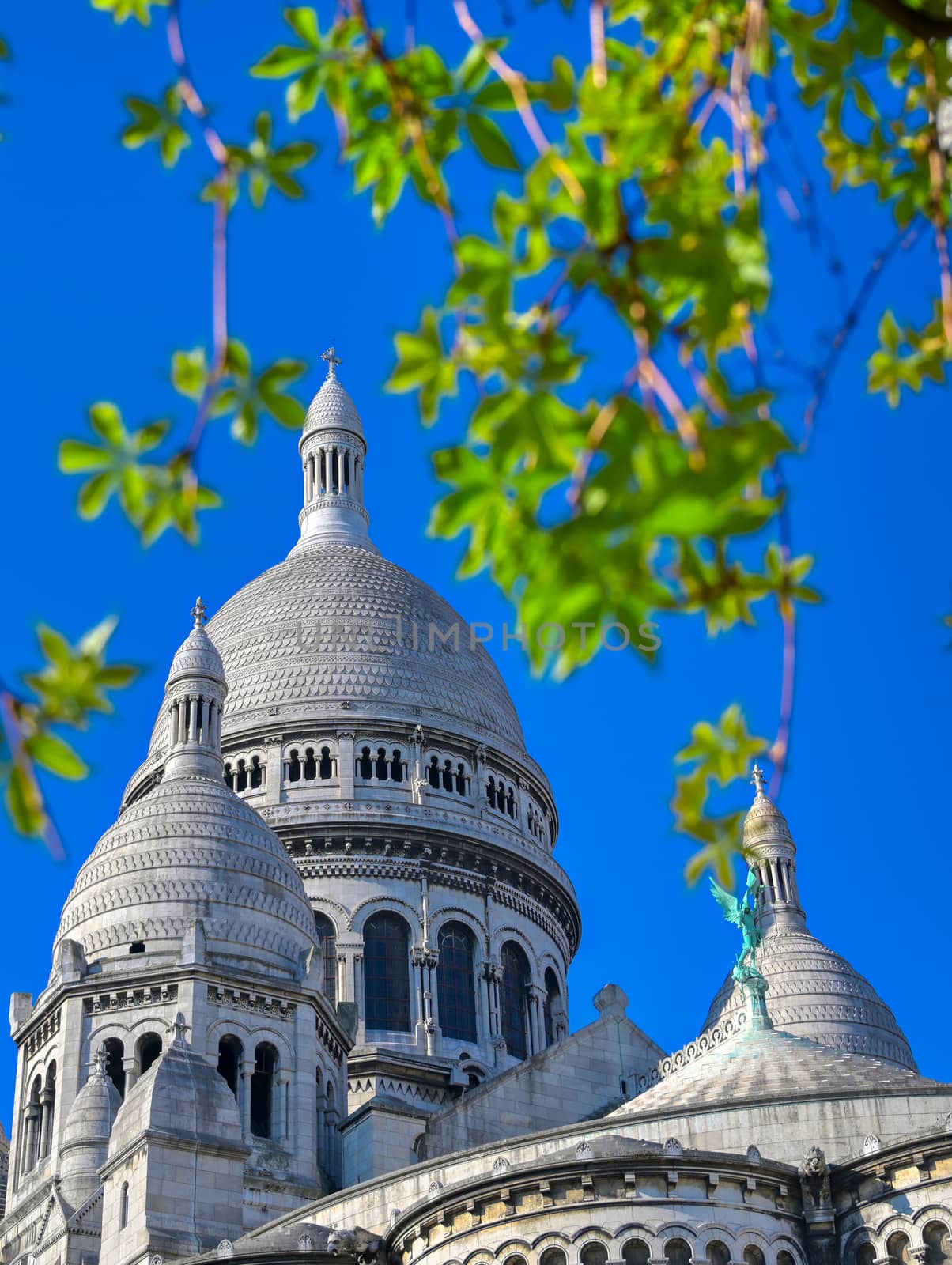 The Basilica of the Sacred Heart of Paris, commonly known as Sacré-Cœur Basilica, located in the Montmartre district of Paris, France.