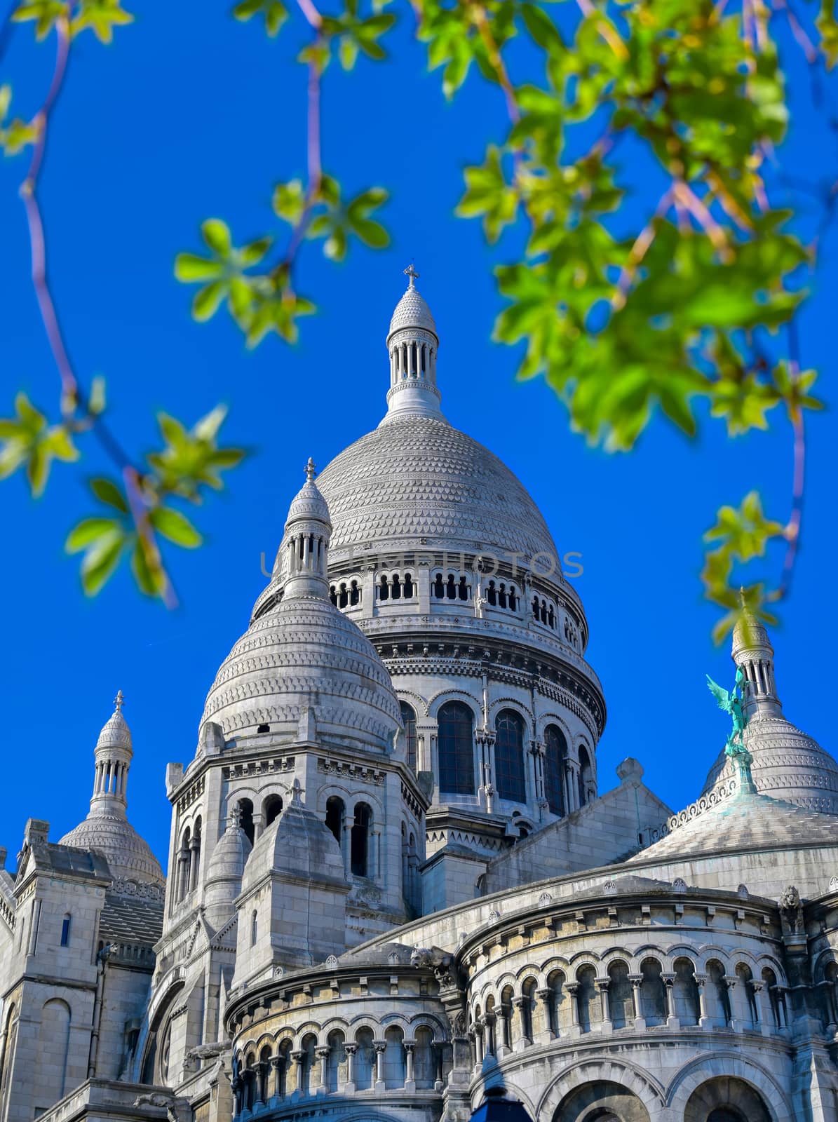 The Basilica of the Sacred Heart of Paris, commonly known as Sacré-Cœur Basilica, located in the Montmartre district of Paris, France.