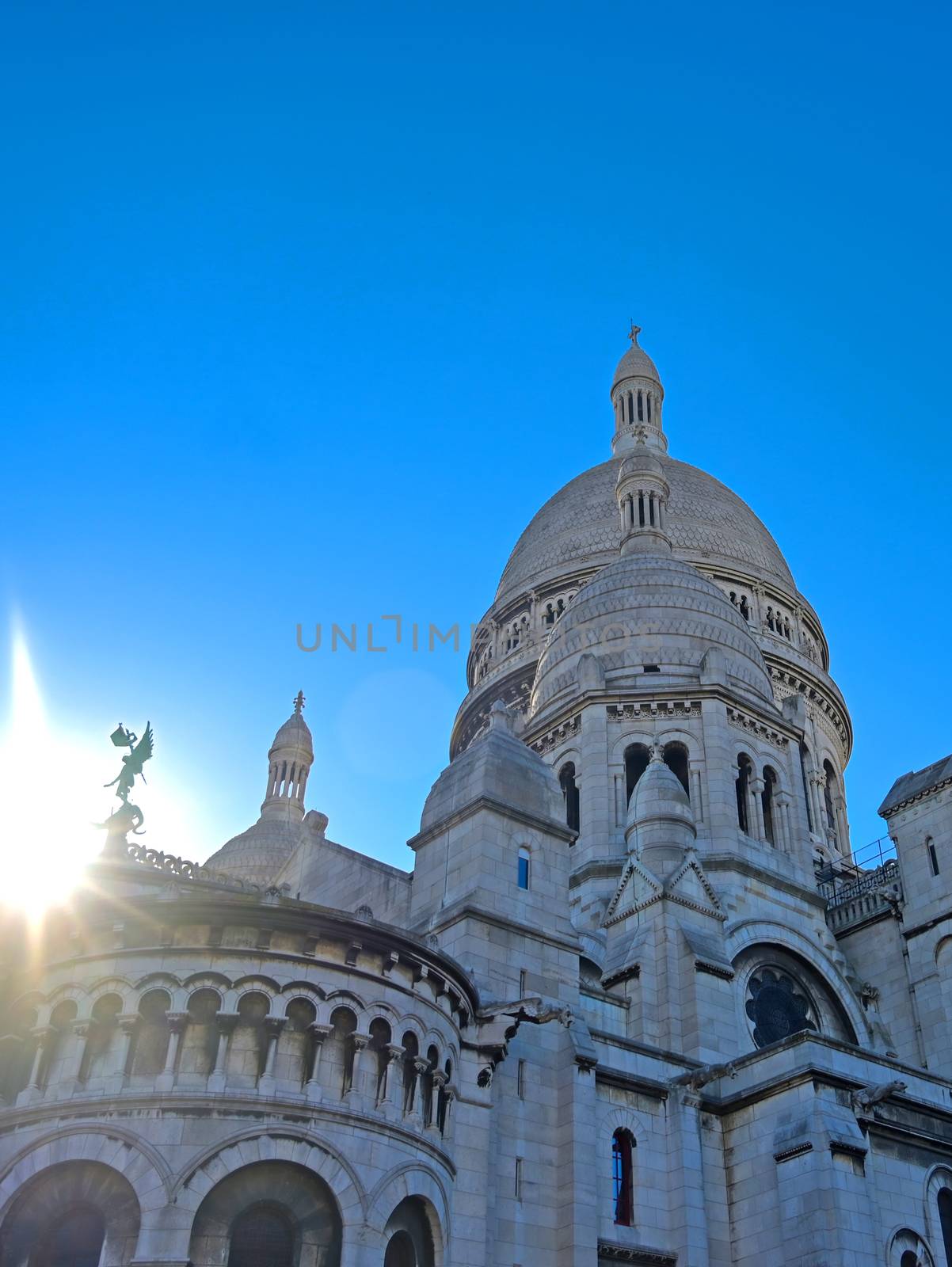 The Basilica of the Sacred Heart of Paris, commonly known as Sacré-Cœur Basilica, located in the Montmartre district of Paris, France.