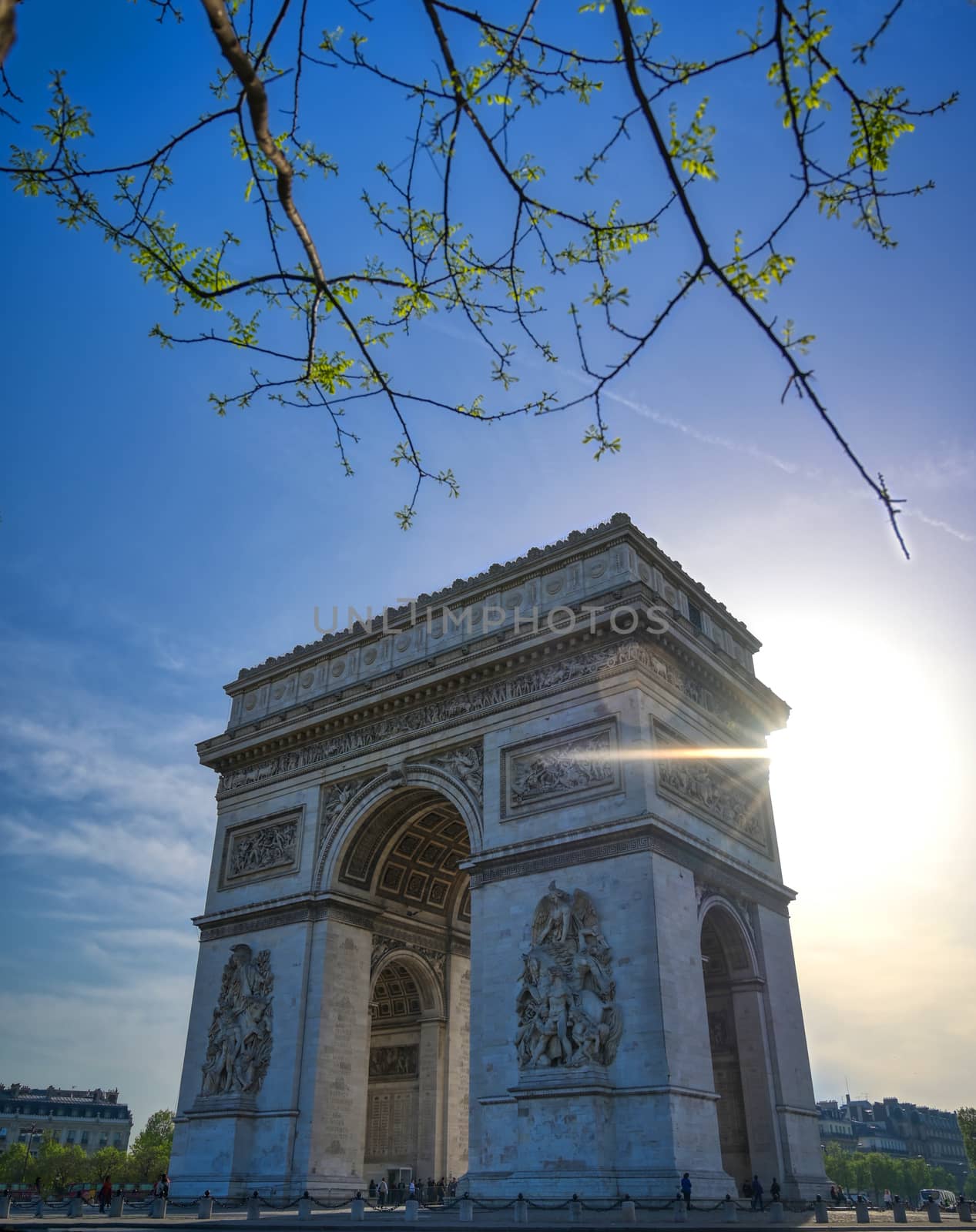 A view of the Arc de Triomphe located in Paris, France.