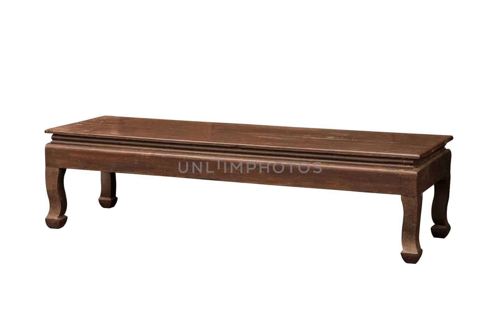 Low wooden table isolated on white background, work with clipping path.