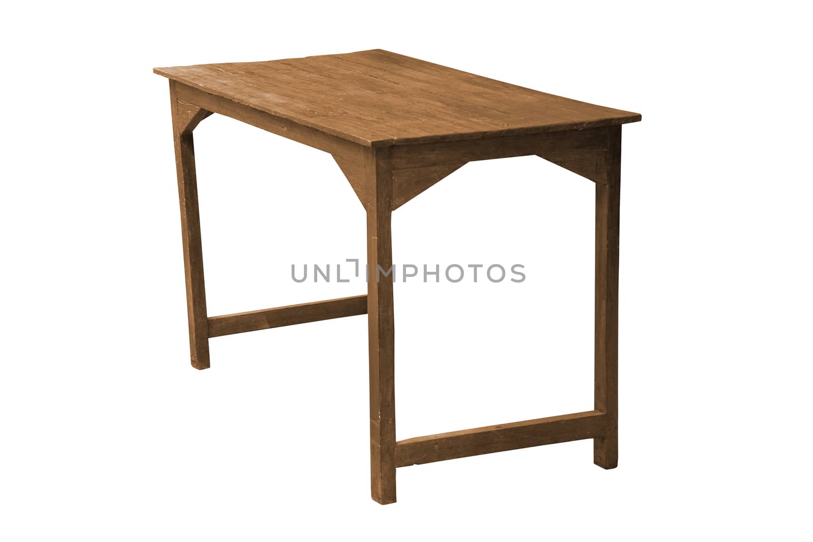 Old wooden table isolated on white background, work with clipping path.