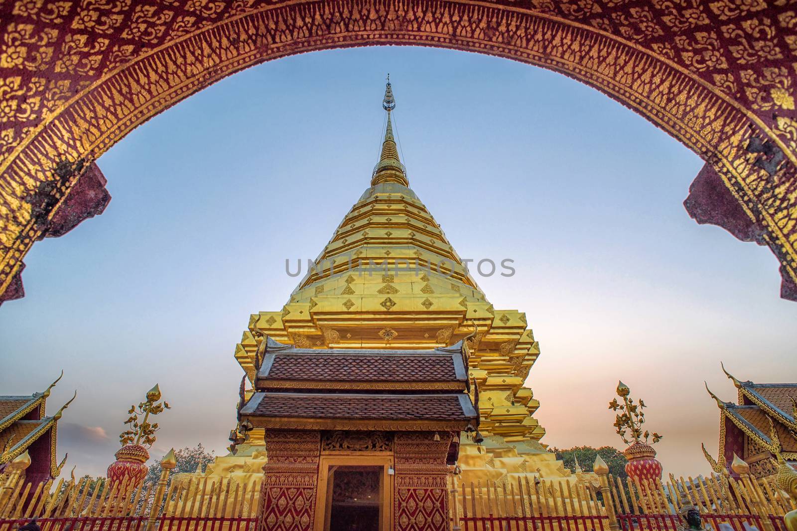 Pagoda at Doi Suthep temple. by NuwatPhoto