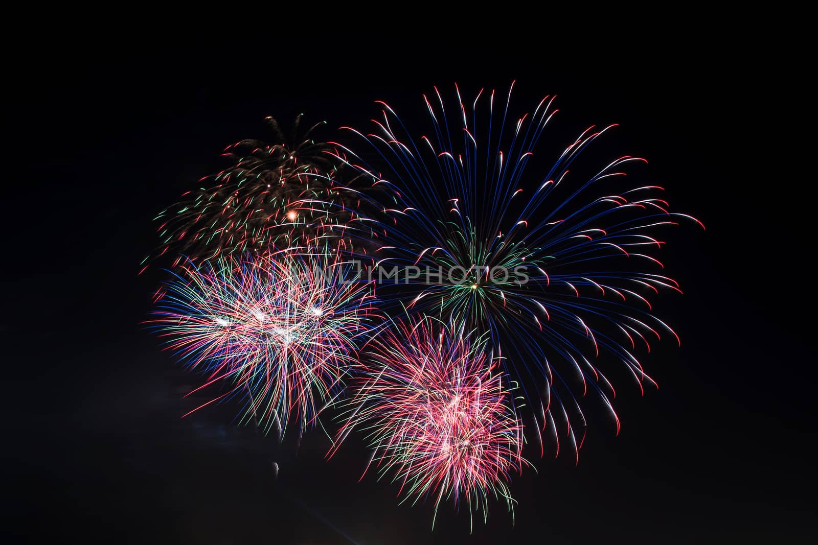 Colorful fireworks display. by NuwatPhoto