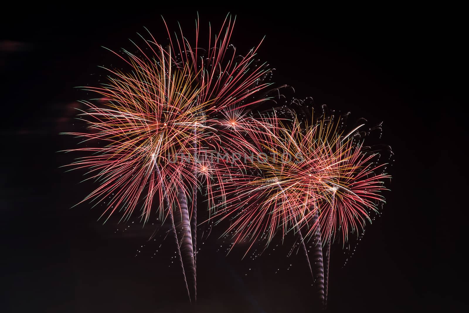 Colorful fireworks display at holiday night.