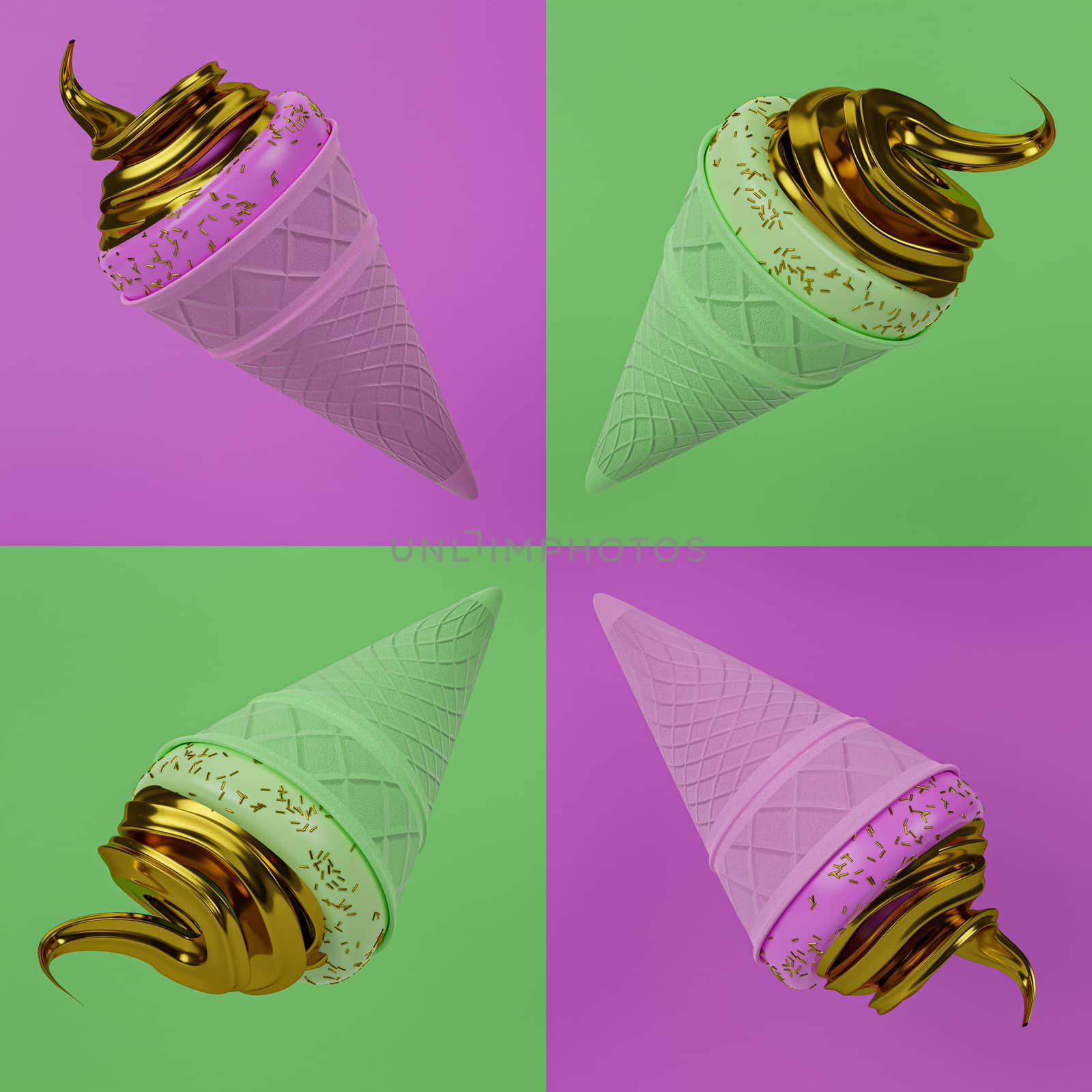 Seamless Lime Green and Pink ice cream cone. Crispy waffles. by ridersuperone