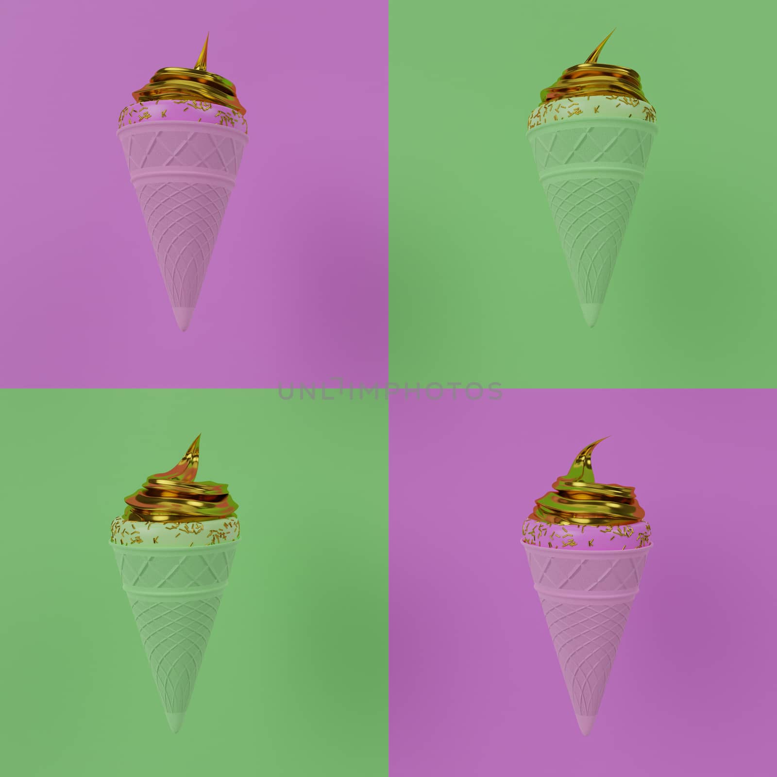 Seamless Lime Green and Pink ice cream cone. Crispy waffles. by ridersuperone