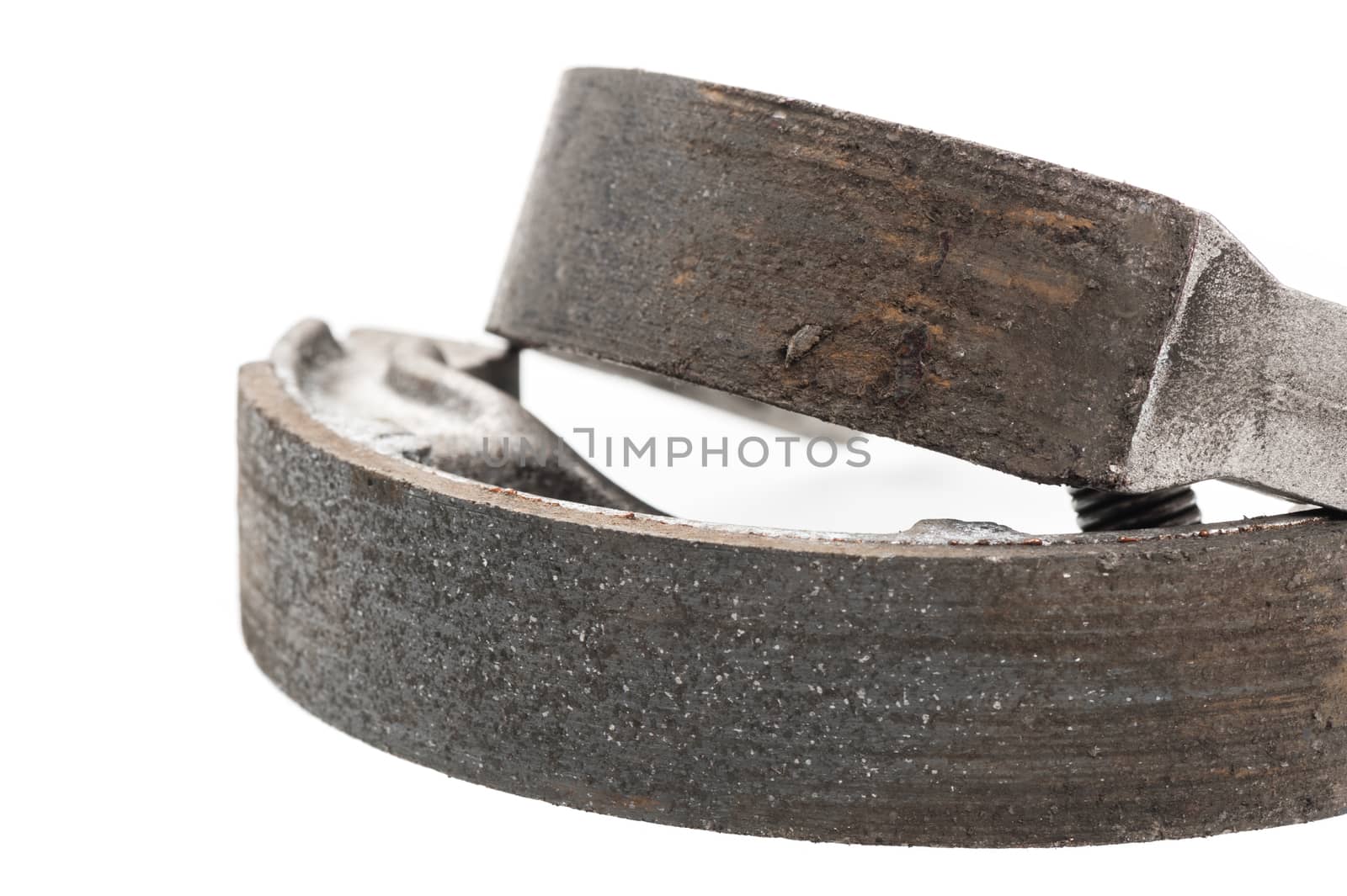 worn motorcycle drum breaks shoes isolated on white background