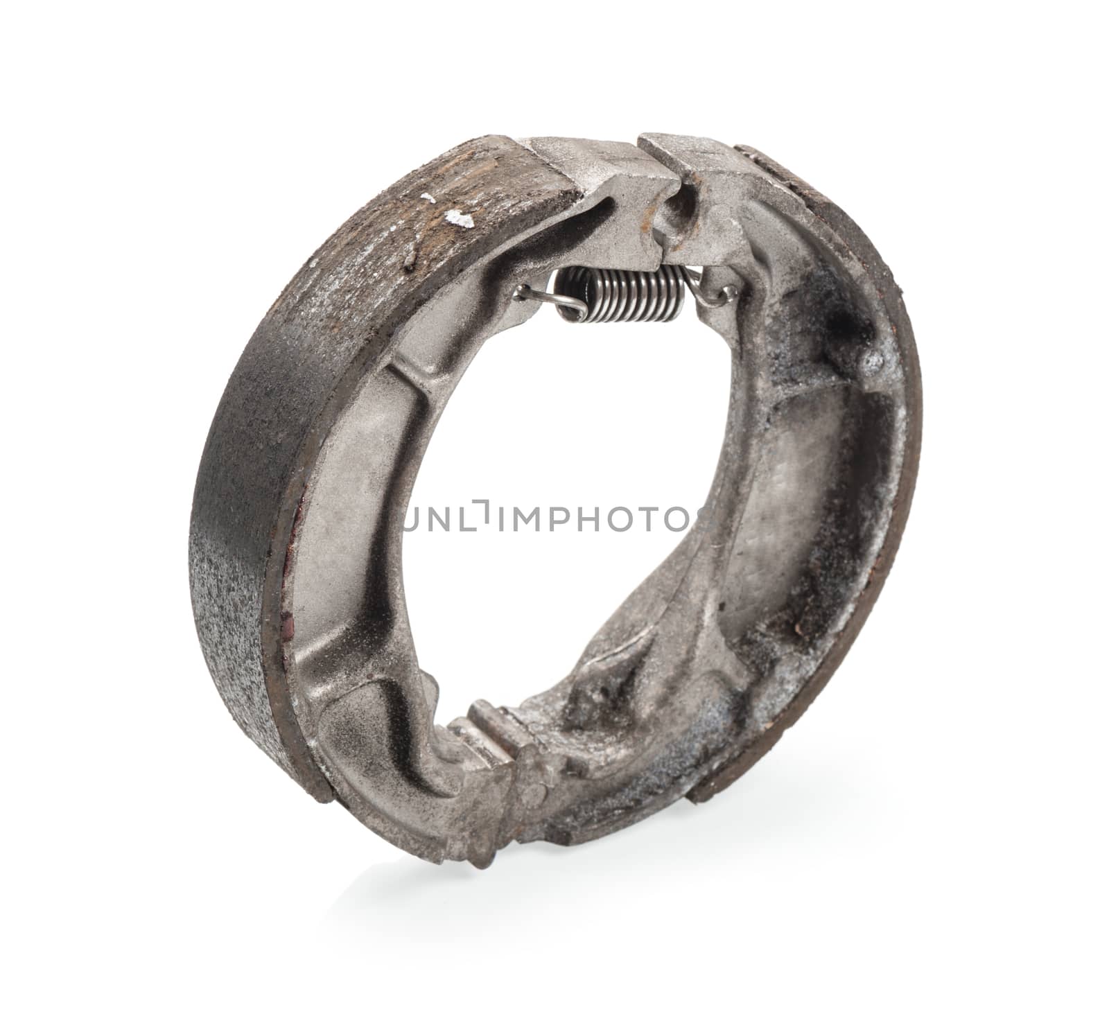 worn motorcycle drum breaks shoes isolated on white background