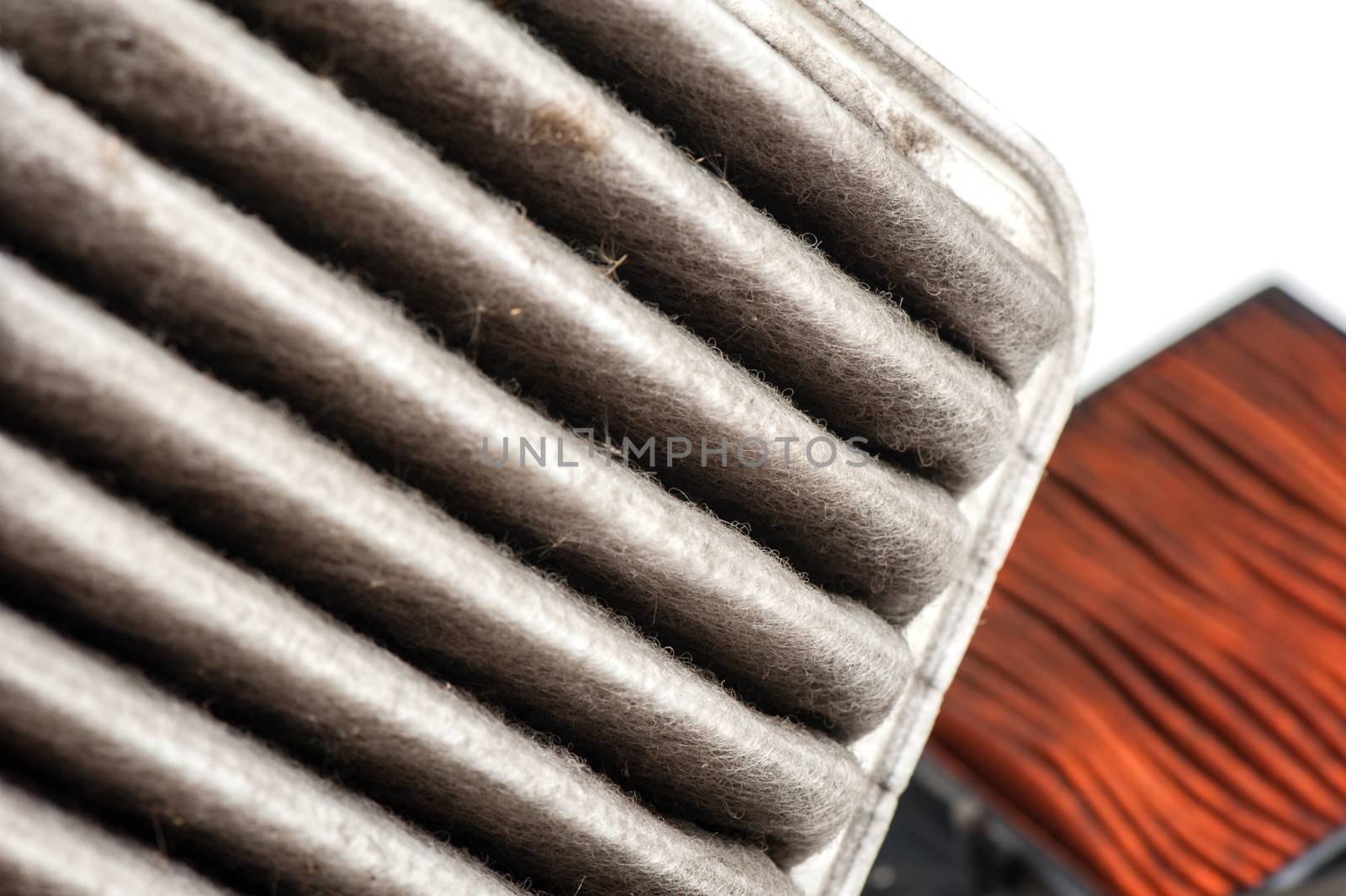 closeup dirty on the old vehicle's air filters.