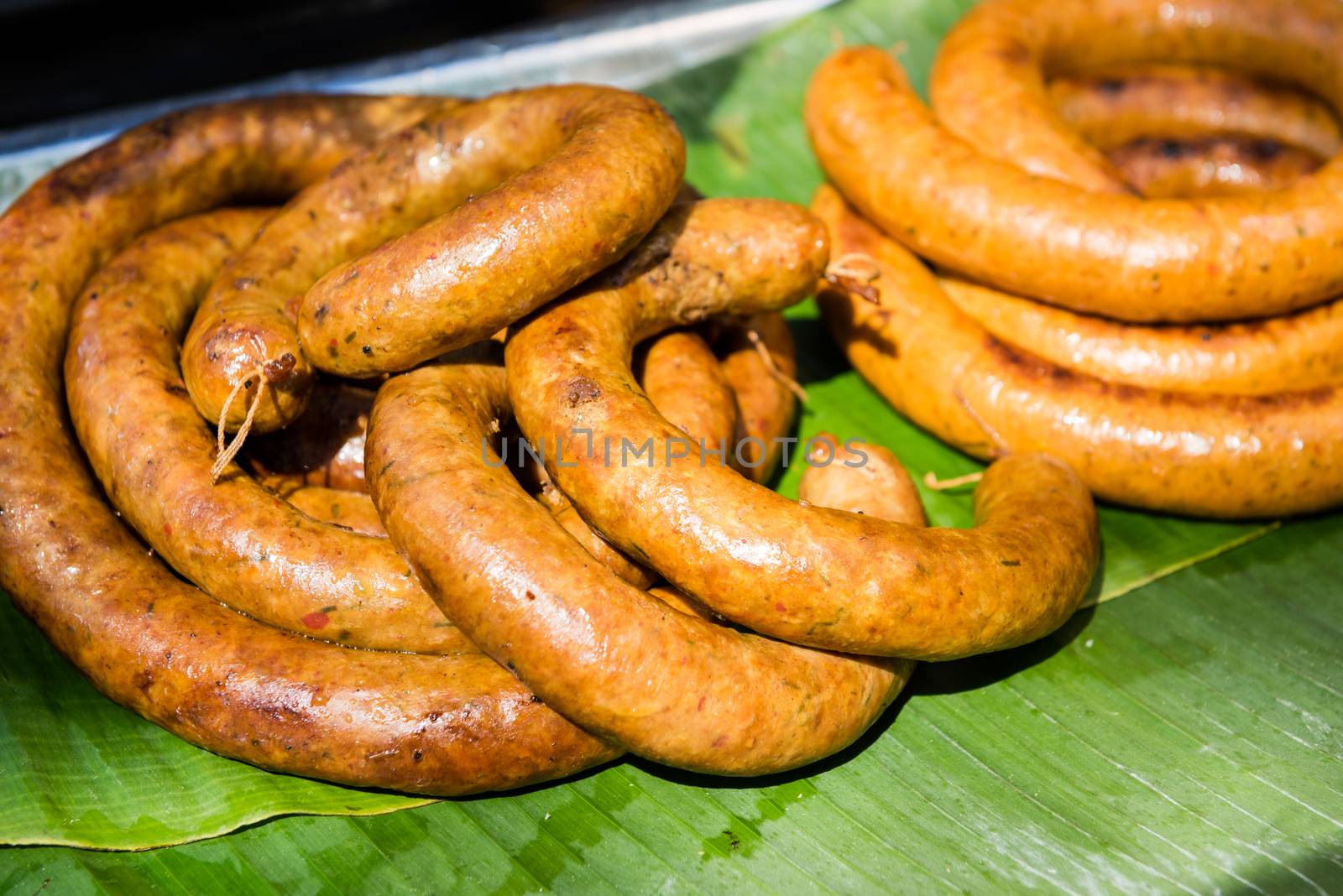 Grilled SaiUa (Northern Thai sausage) in street market.
