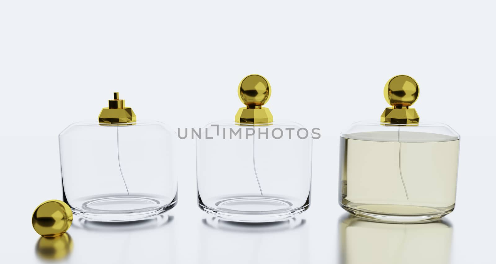 Set of Luxuary Perfume bottle. Clear bottle and Golden lid. by ridersuperone