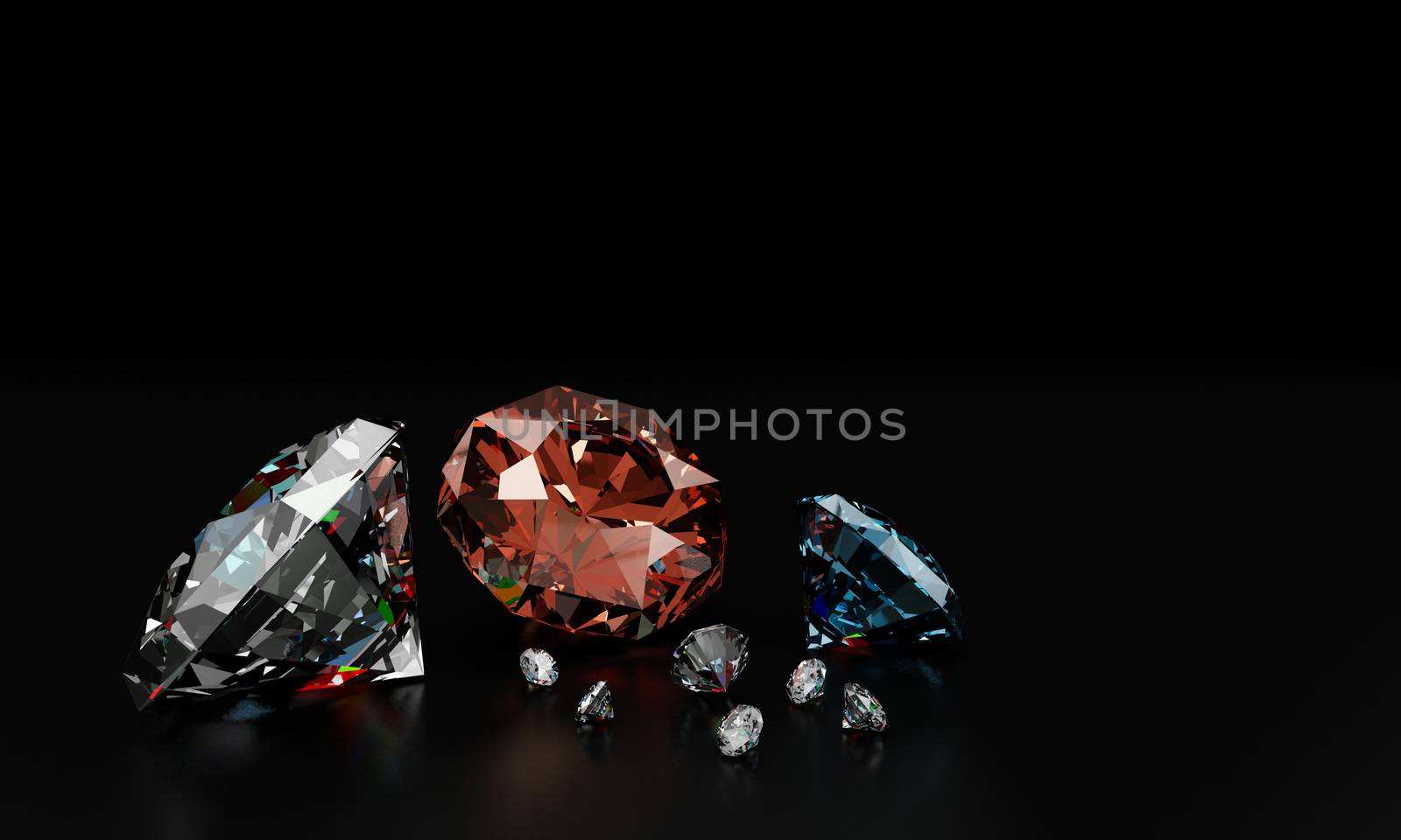 Diamonds on black background with reflect on surface. by ridersuperone