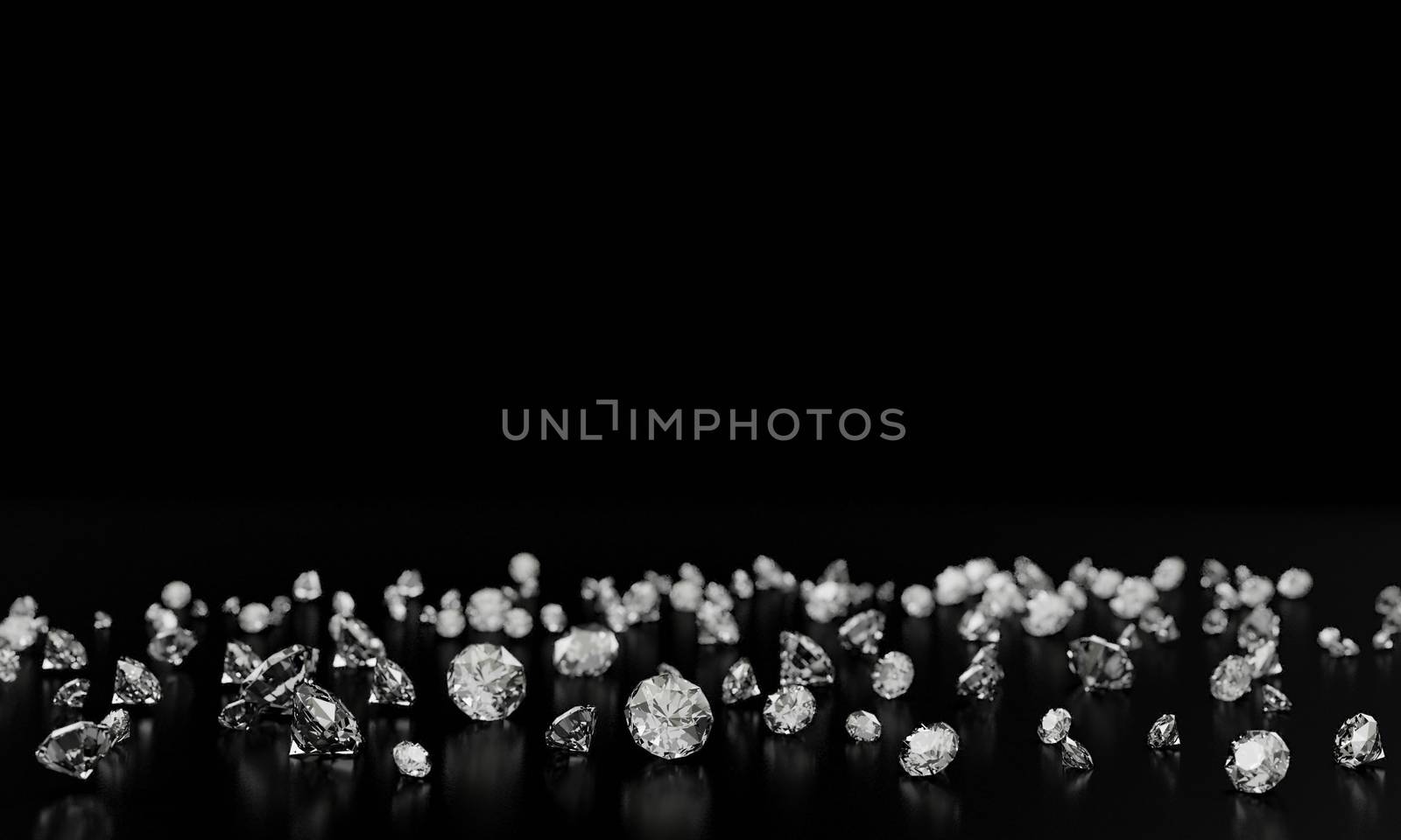 Diamonds on black background with reflect on surface. by ridersuperone
