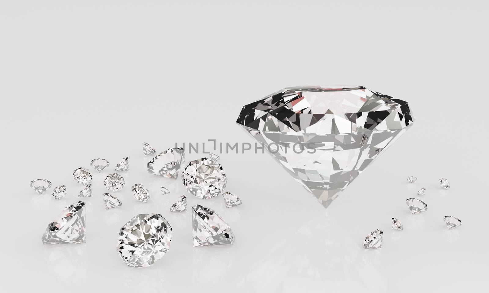 Many size Diamonds on  white background with Reflection. by ridersuperone